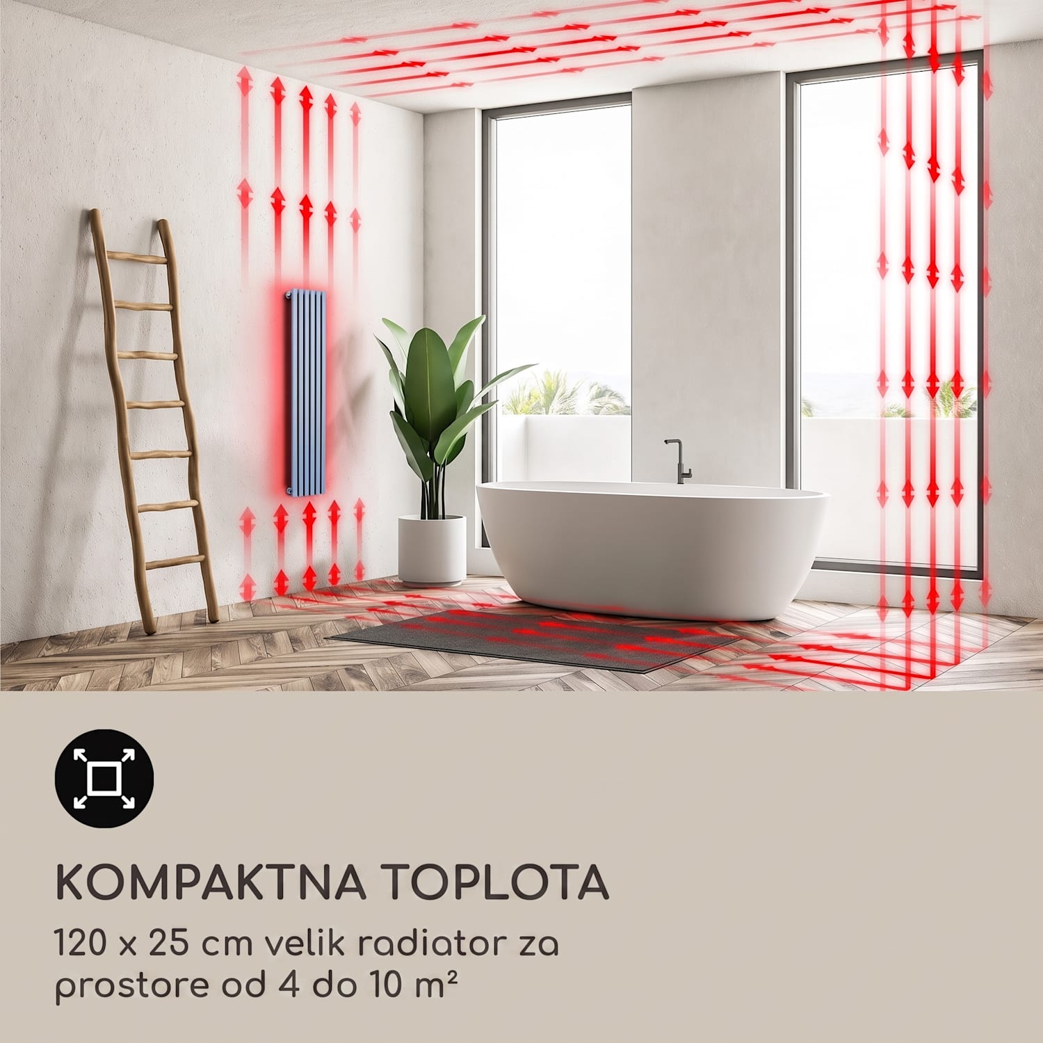 Delgado, 120 x 25, radiator, kopalniški radiator, cevni radiator, 508W, topla voda, 1/2 120 x 25 cm | Pepelno modra