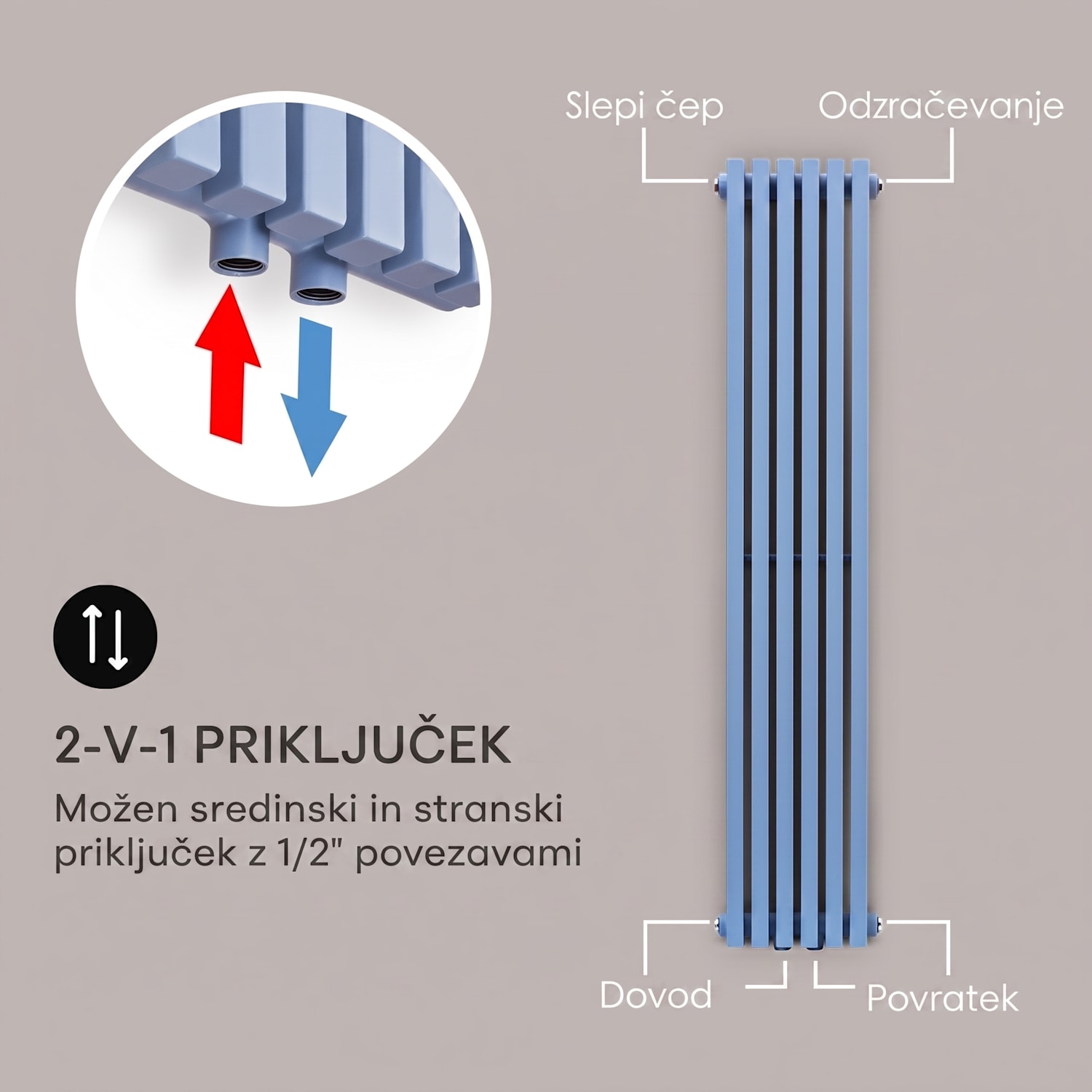 Delgado, 120 x 25, radiator, kopalniški radiator, cevni radiator, 508W, topla voda, 1/2 120 x 25 cm | Pepelno modra