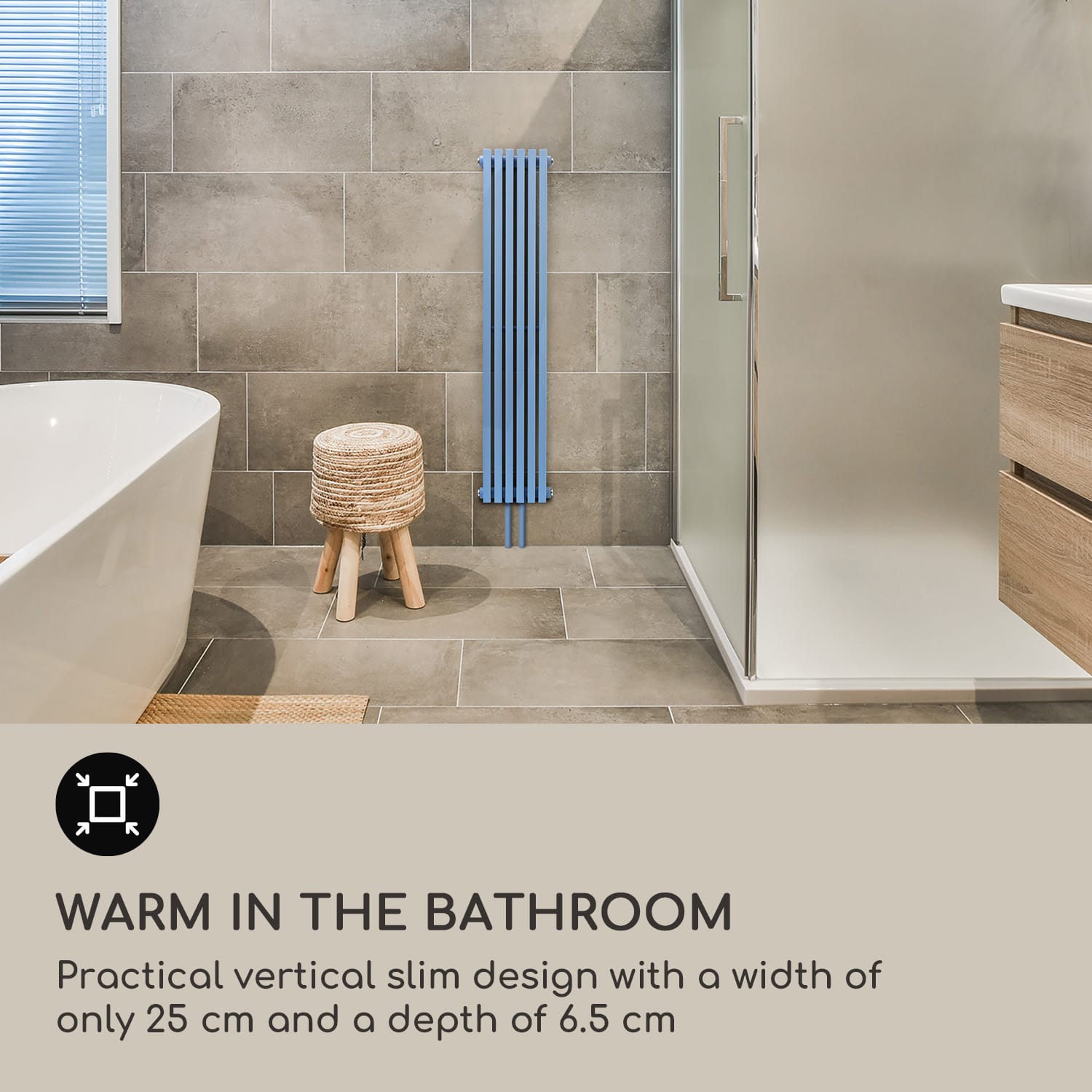 Delgado, grzejnik łazienkowy, rurowy, 120 x 25 cm, 508 W, ciepła woda, 1/2 120 x 25 cm | Popielaty błękit