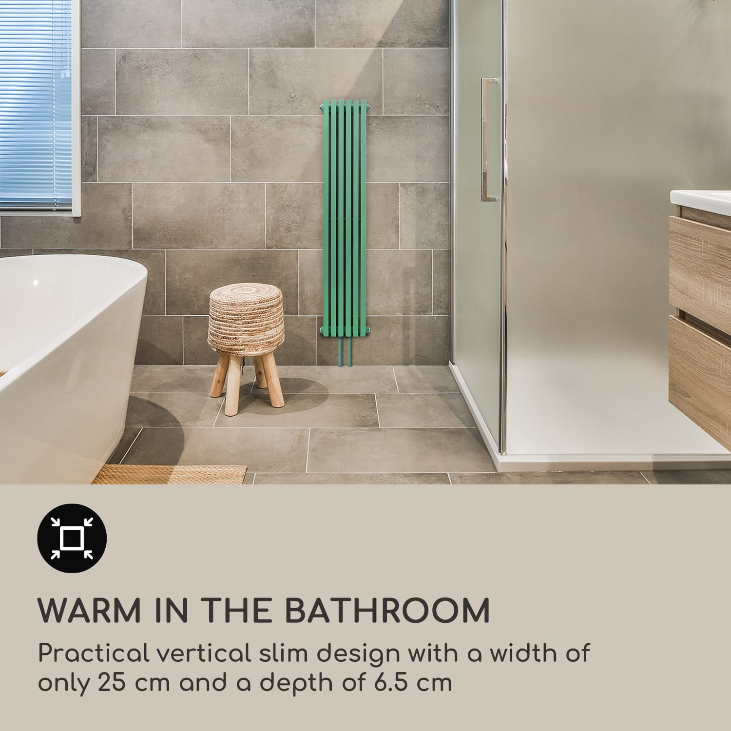 Delgado, 120 x 25, radiátor, kúpeľňový radiátor, rúrkový radiátor, 508W, teplá voda, 1/2 120 x 25 cm | Listová zelená