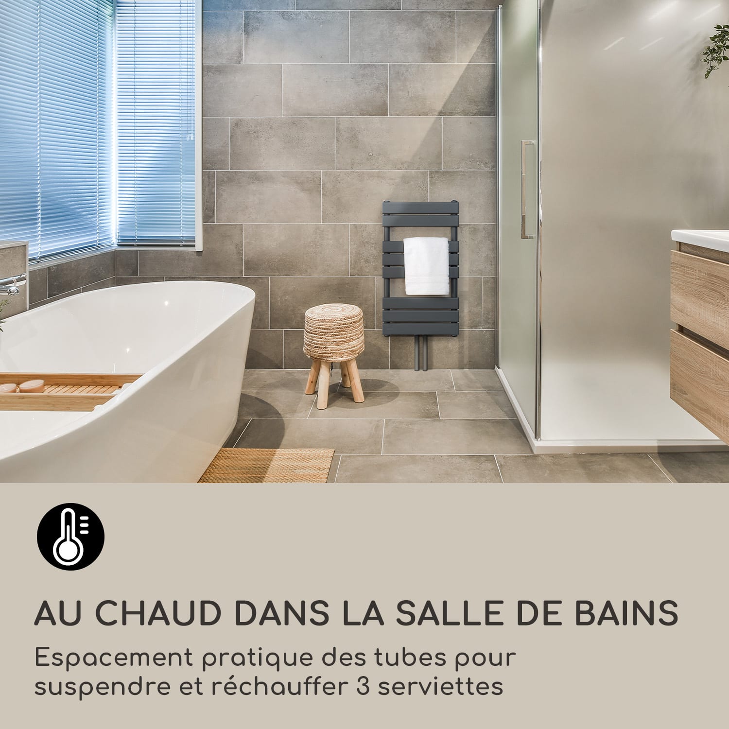 Fairmont 80 x 45 radiateur 375W eau chaude 3 porte-serviettes 1/2 45 x 80 cm | Anthracite