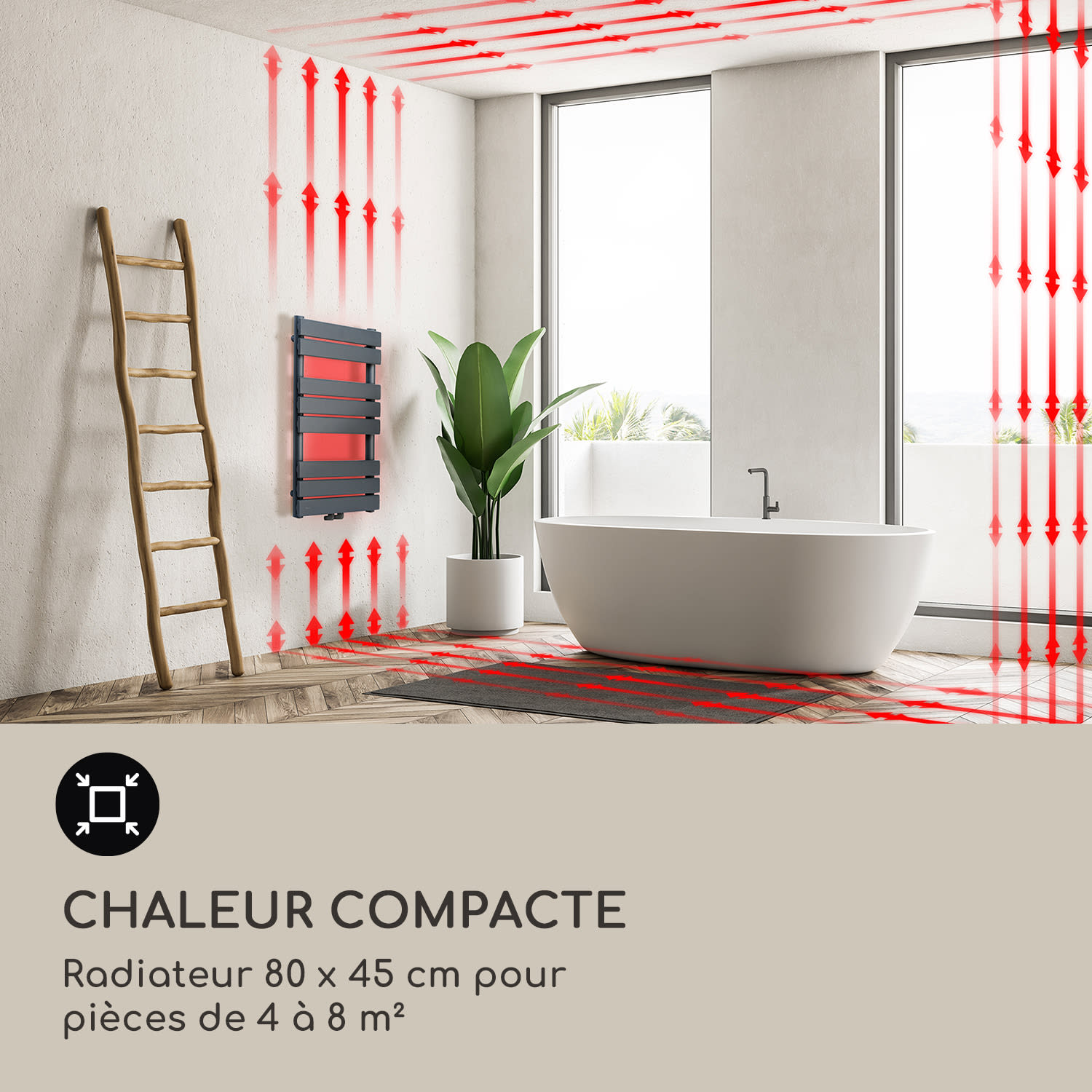 Fairmont 80 x 45 radiateur 375W eau chaude 3 porte-serviettes 1/2 45 x 80 cm | Anthracite