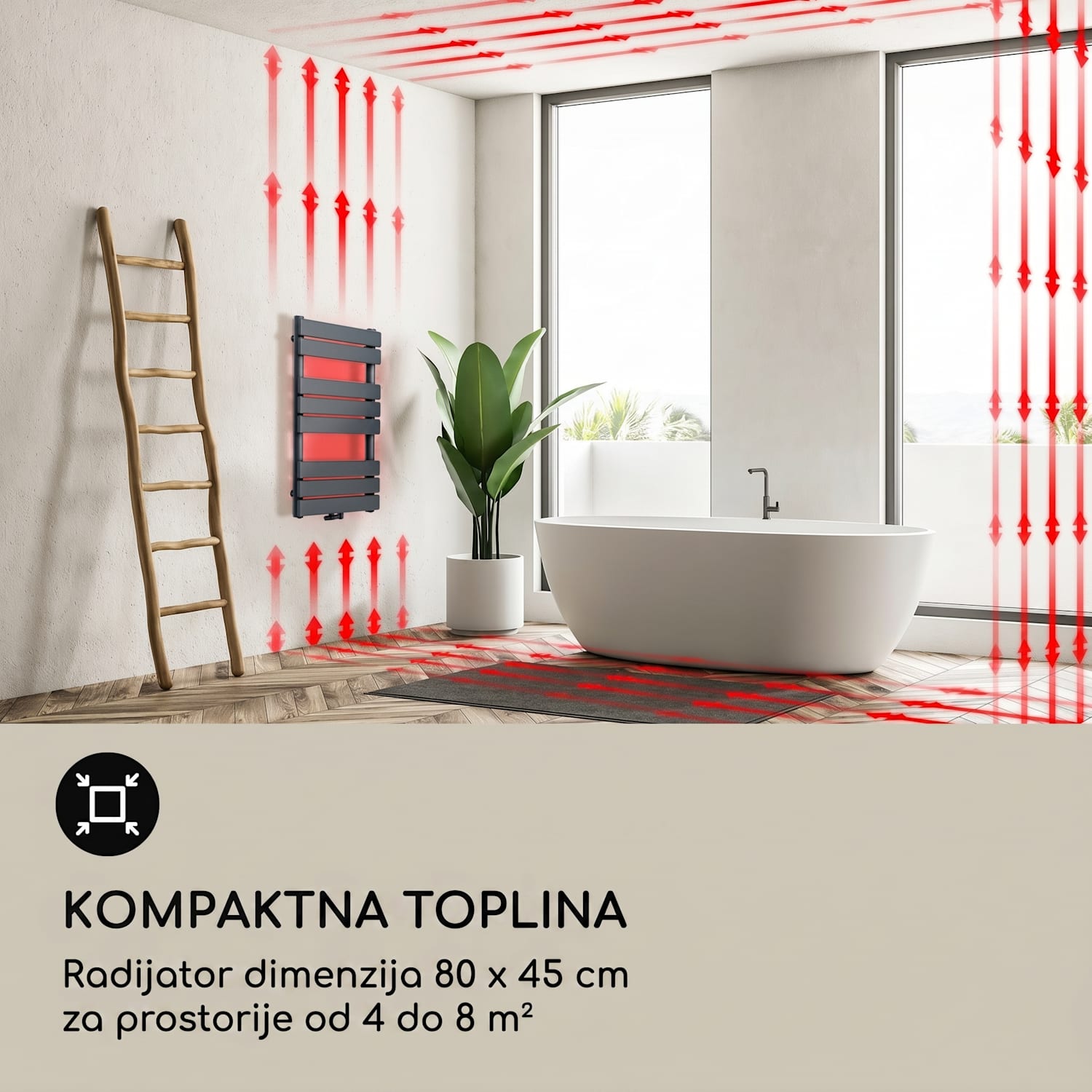 Fairmont, 80 x 45, radijator, 375W, topla voda, 3 držača ručnika, 1/2 45 x 80 cm | Antracit