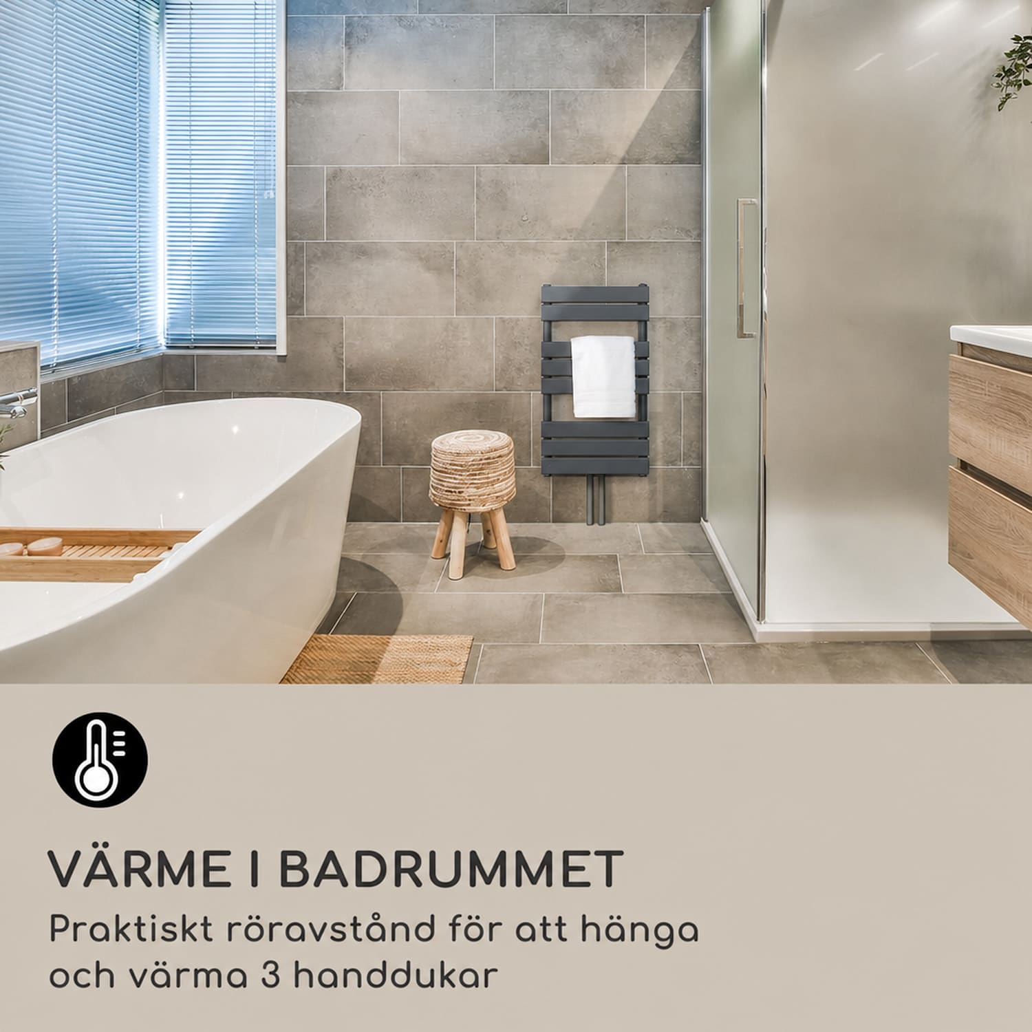 Fairmont 80 x 45 värmeelement 375W varmvatten 3 handdukshållare 1/2 45 x 80 cm | Antracit