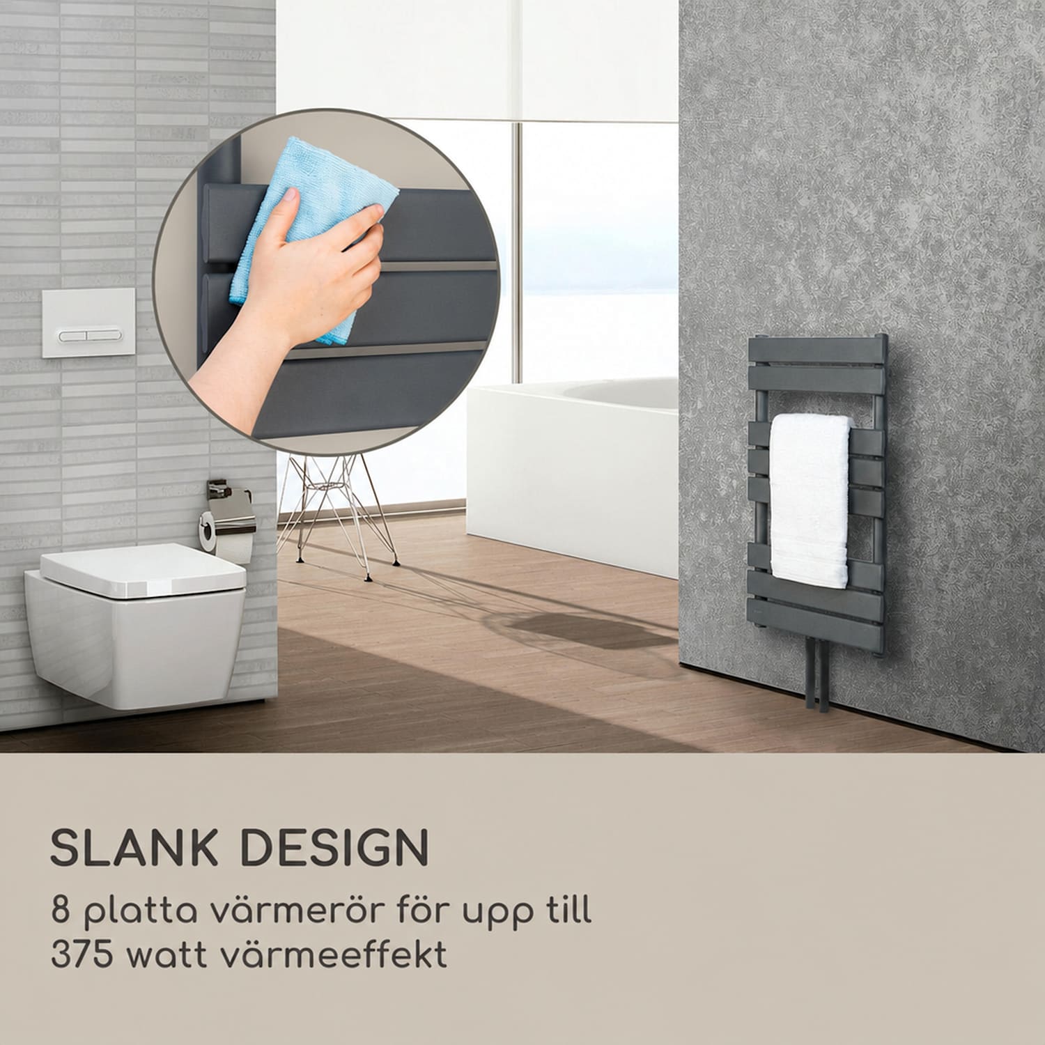 Fairmont 80 x 45 värmeelement 375W varmvatten 3 handdukshållare 1/2 45 x 80 cm | Antracit