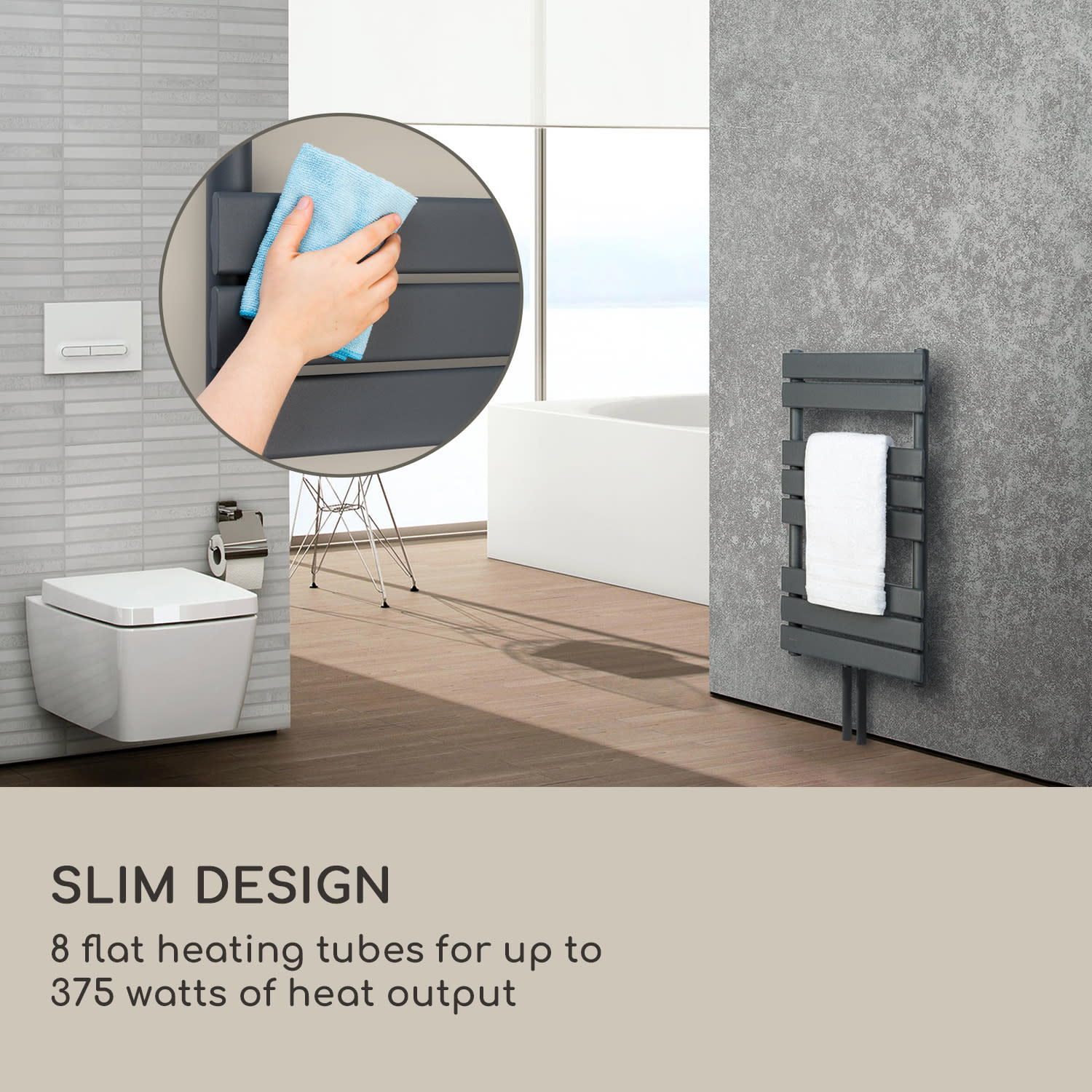 Fairmont, radiátor, 80 x 45, 375 W, meleg víz, 3 törölközőtartó, 1/2 45 x 80 cm | Antracit