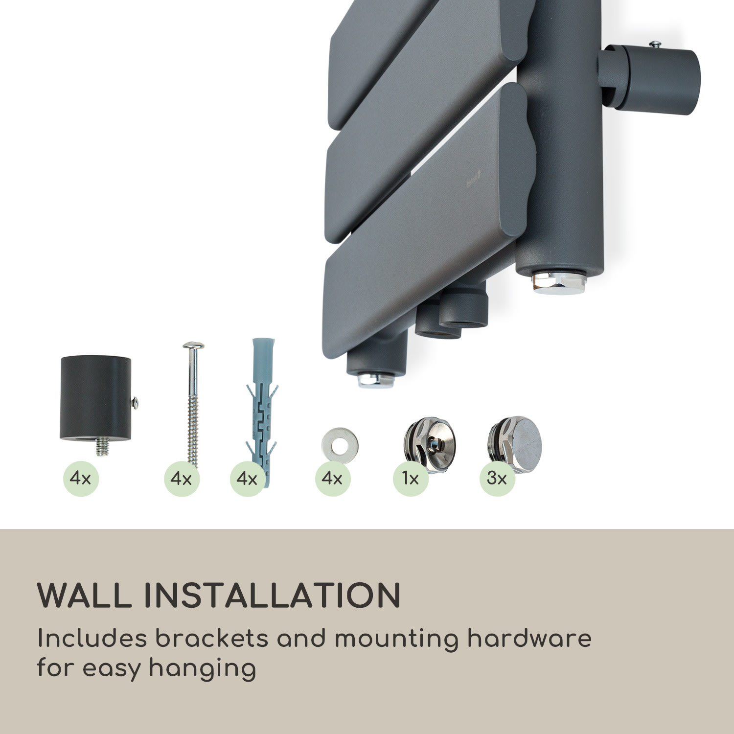 Fairmont, radiátor, 80 x 45, 375 W, meleg víz, 3 törölközőtartó, 1/2 45 x 80 cm | Antracit