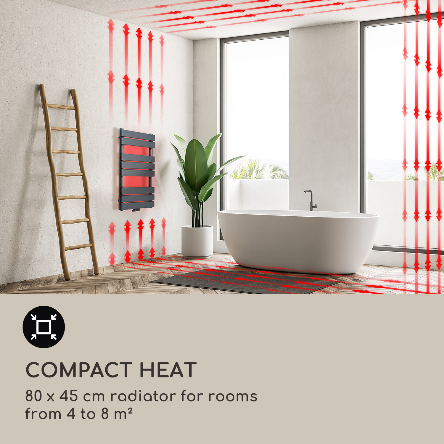 Fairmont, radiátor, 80 x 45, 375 W, meleg víz, 3 törölközőtartó, 1/2 45 x 80 cm | Antracit