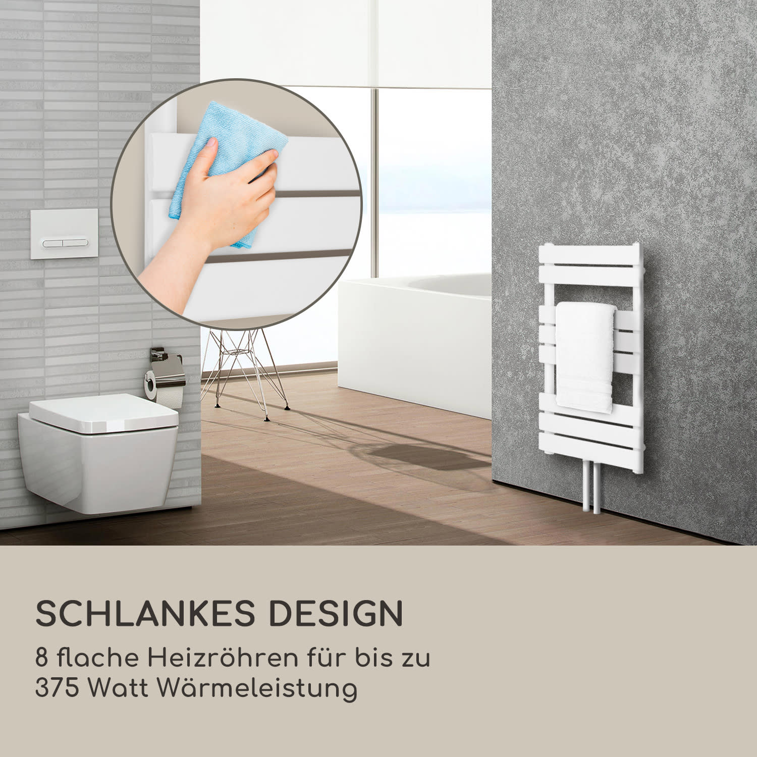 Fairmont 80 x 45 Heizkörper 375W Warmwasser 3 Handtuchhalter 1/2 45 x 80 cm | Weiß