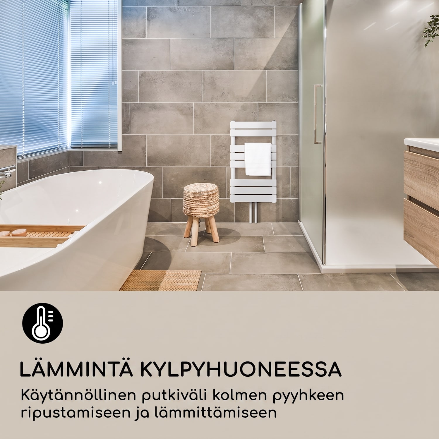 Fairmont 80 x 45 lämpöpatteri 375W lämminvesi 3 pyyhetelinettä 1/2 45 x 80 cm | Valkoinen