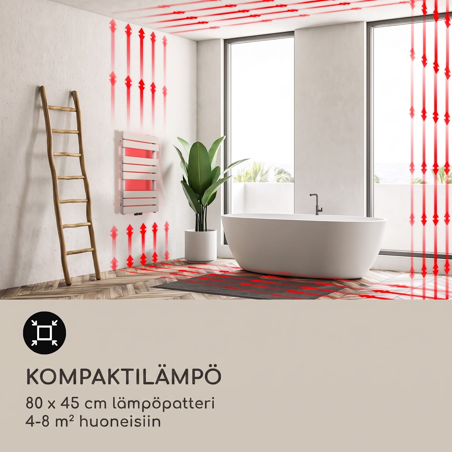 Fairmont 80 x 45 lämpöpatteri 375W lämminvesi 3 pyyhetelinettä 1/2 45 x 80 cm | Valkoinen