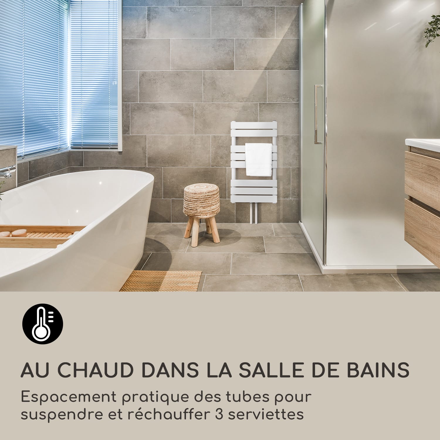 Fairmont 80 x 45 radiateur 375W eau chaude 3 porte-serviettes 1/2 