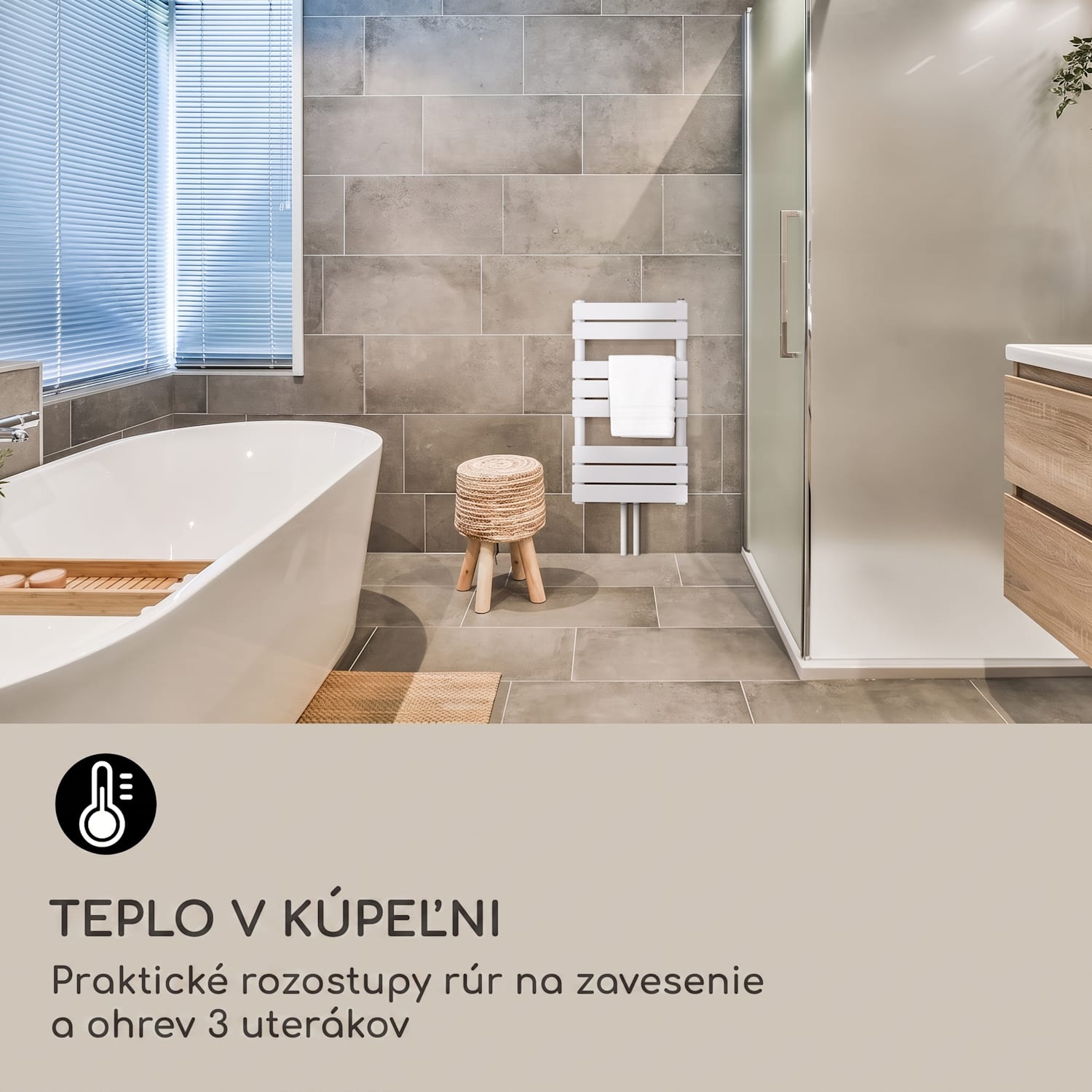 Fairmont, radiátor, 80 x 45, 375 W, teplá voda, 3 držiaky uterákov, 1/2 45 x 80 cm | Biela