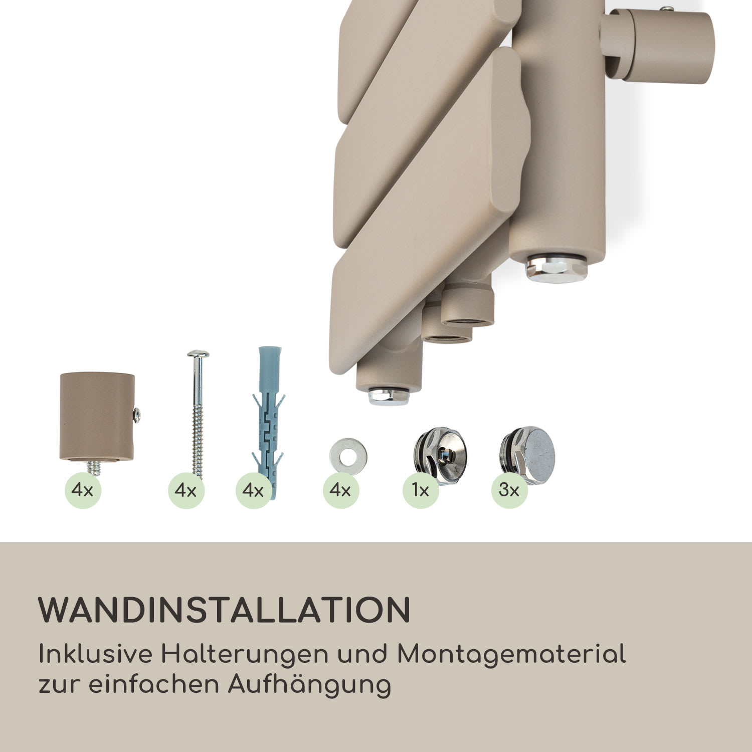 Fairmont 80 x 45 Heizkörper 375W Warmwasser 3 Handtuchhalter 1/2 45 x 80 cm | Sand