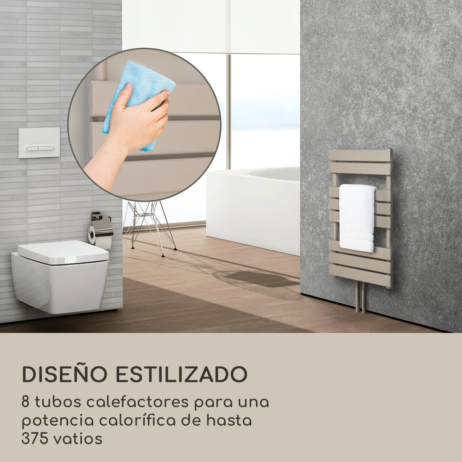 Fairmont 80 x 45 radiador 375W agua caliente 3 toalleros 1/2 45 x 80 cm | Arena