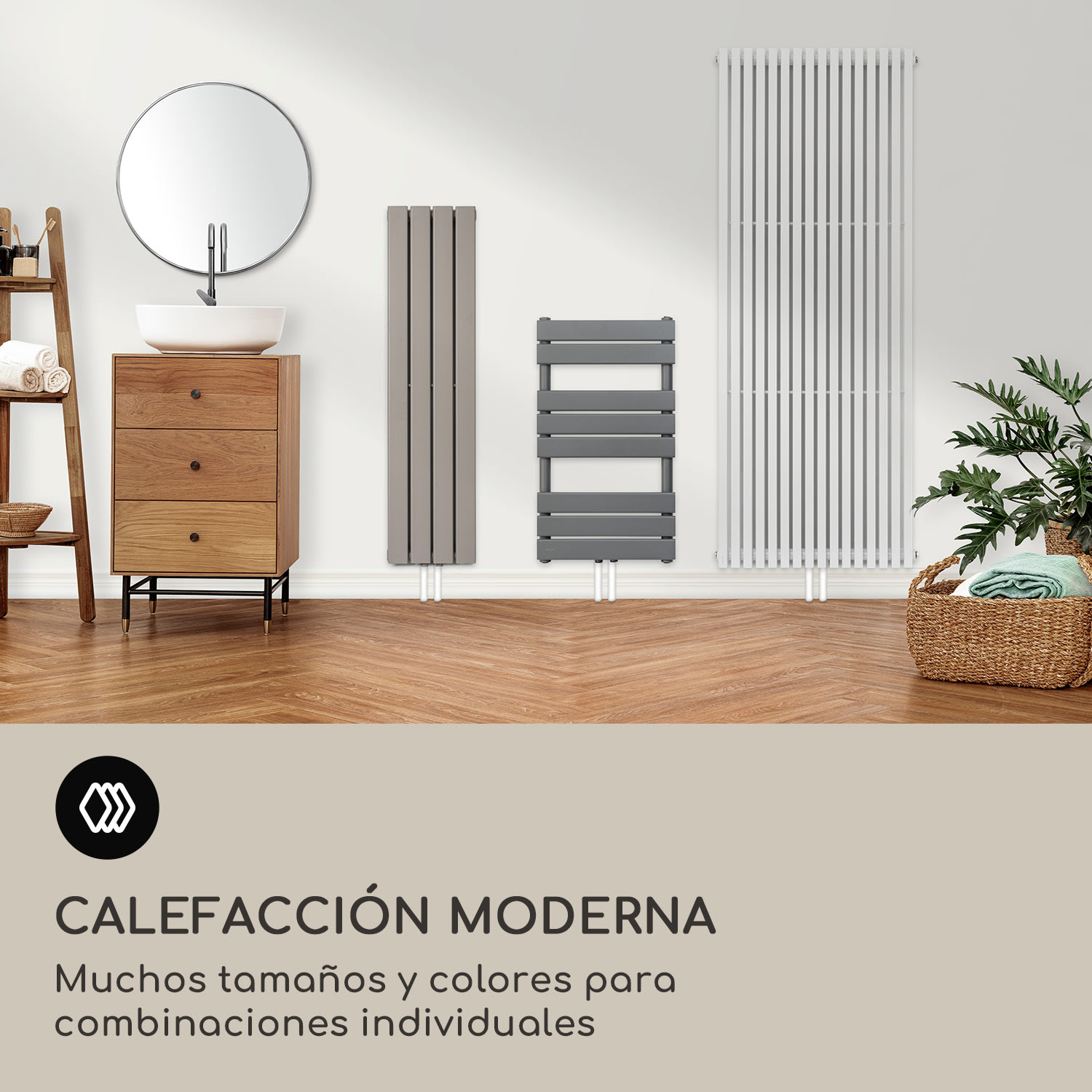 Fairmont 80 x 45 radiador 375W agua caliente 3 toalleros 1/2 45 x 80 cm | Arena