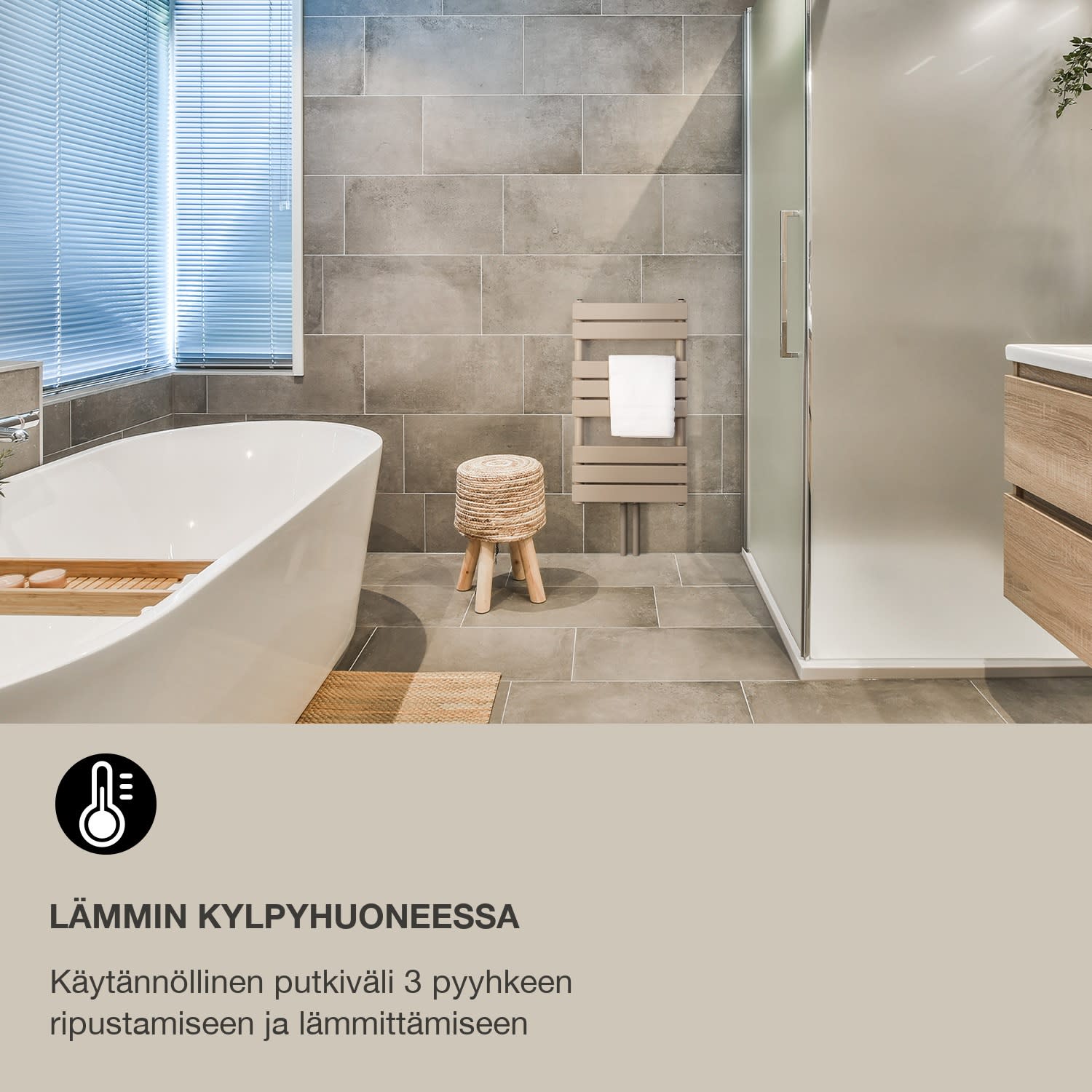 Fairmont 80 x 45 lämpöpatteri 375W lämminvesi 3 pyyhetelinettä 1/2 45 x 80 cm | Hiekka