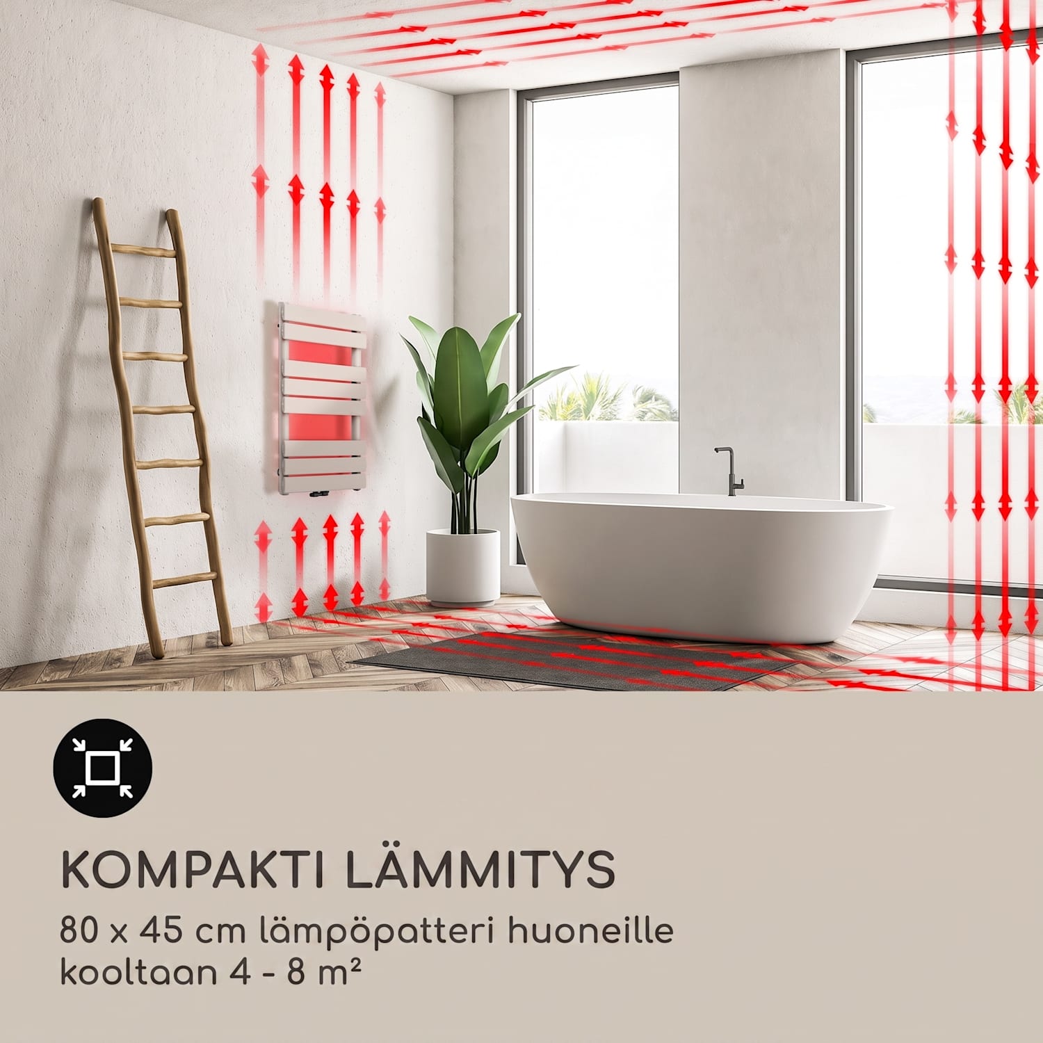 Fairmont 80 x 45 lämpöpatteri 375W lämminvesi 3 pyyhetelinettä 1/2 45 x 80 cm | Hiekka