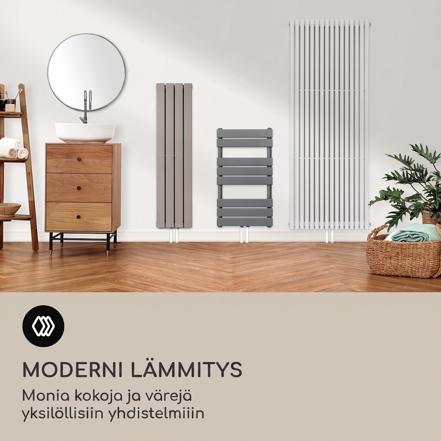 Fairmont 80 x 45 lämpöpatteri 375W lämminvesi 3 pyyhetelinettä 1/2 45 x 80 cm | Hiekka