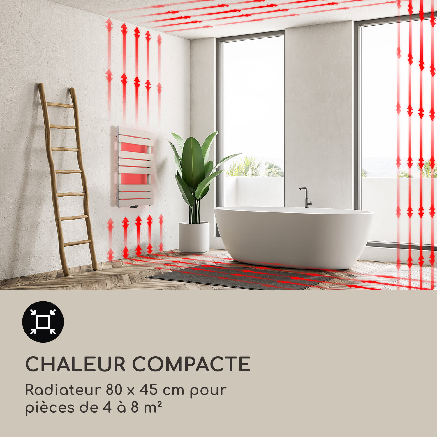 Fairmont 80 x 45 Radiateur 375W Eau chaude 3 porte-serviettes 1/2 45 x 80 cm | Sable