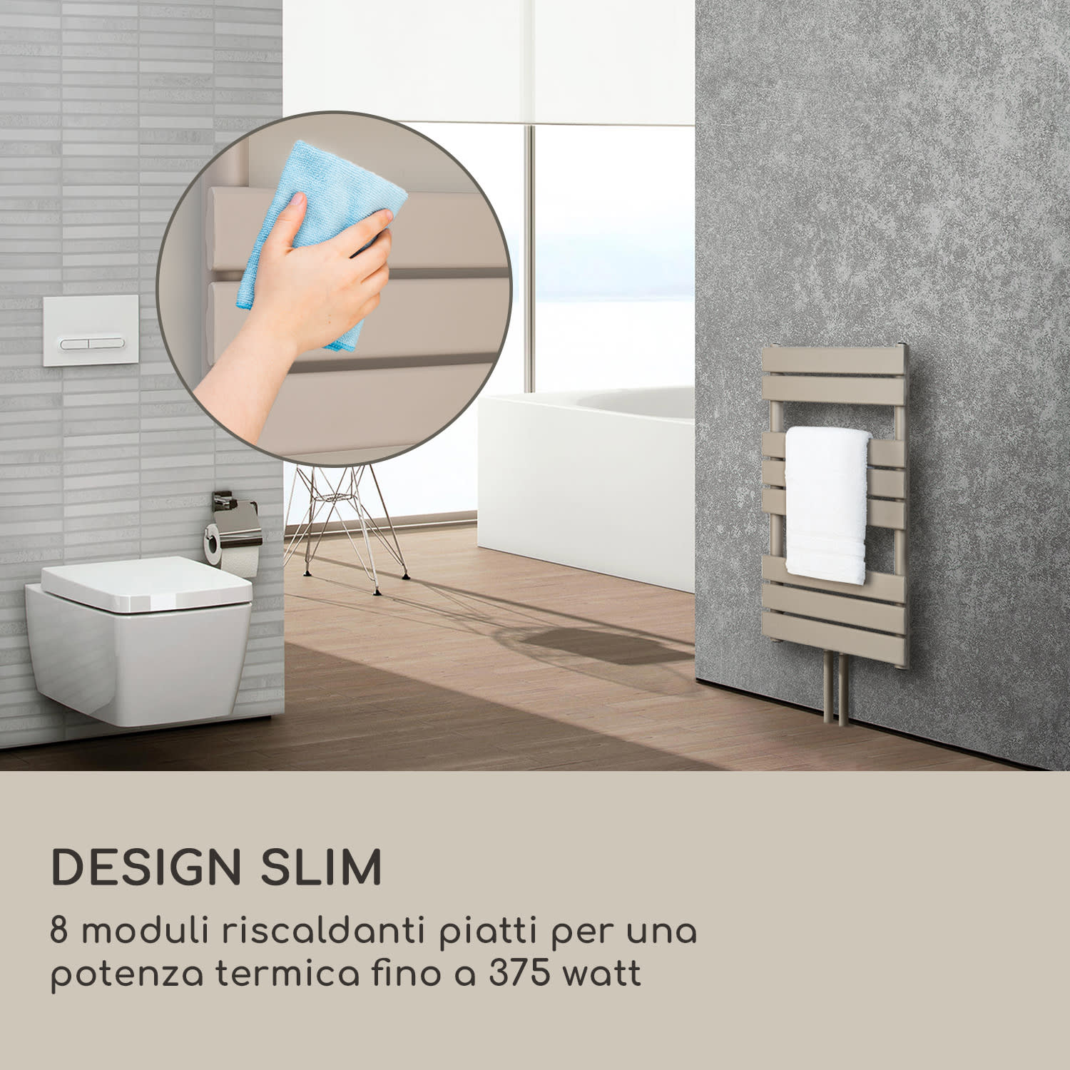 Fairmont 80 x 45 radiatore 375W acqua calda 3 porta-asciugamani 1/2 45 x 80 cm | Sabbia