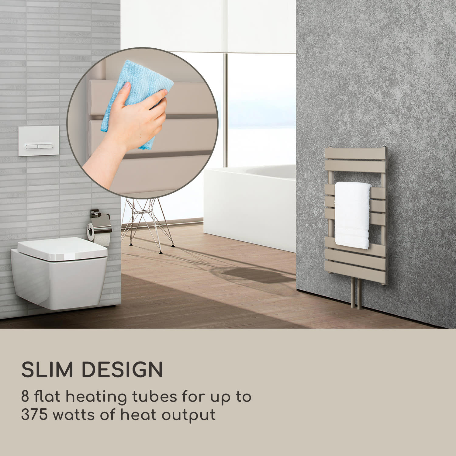 Fairmont, grzejnik łazienkowy, 80 x 45 cm, 375 W, ciepła woda, 3 uchwyty na ręczniki, 1/2 45 x 80 cm | Piasek