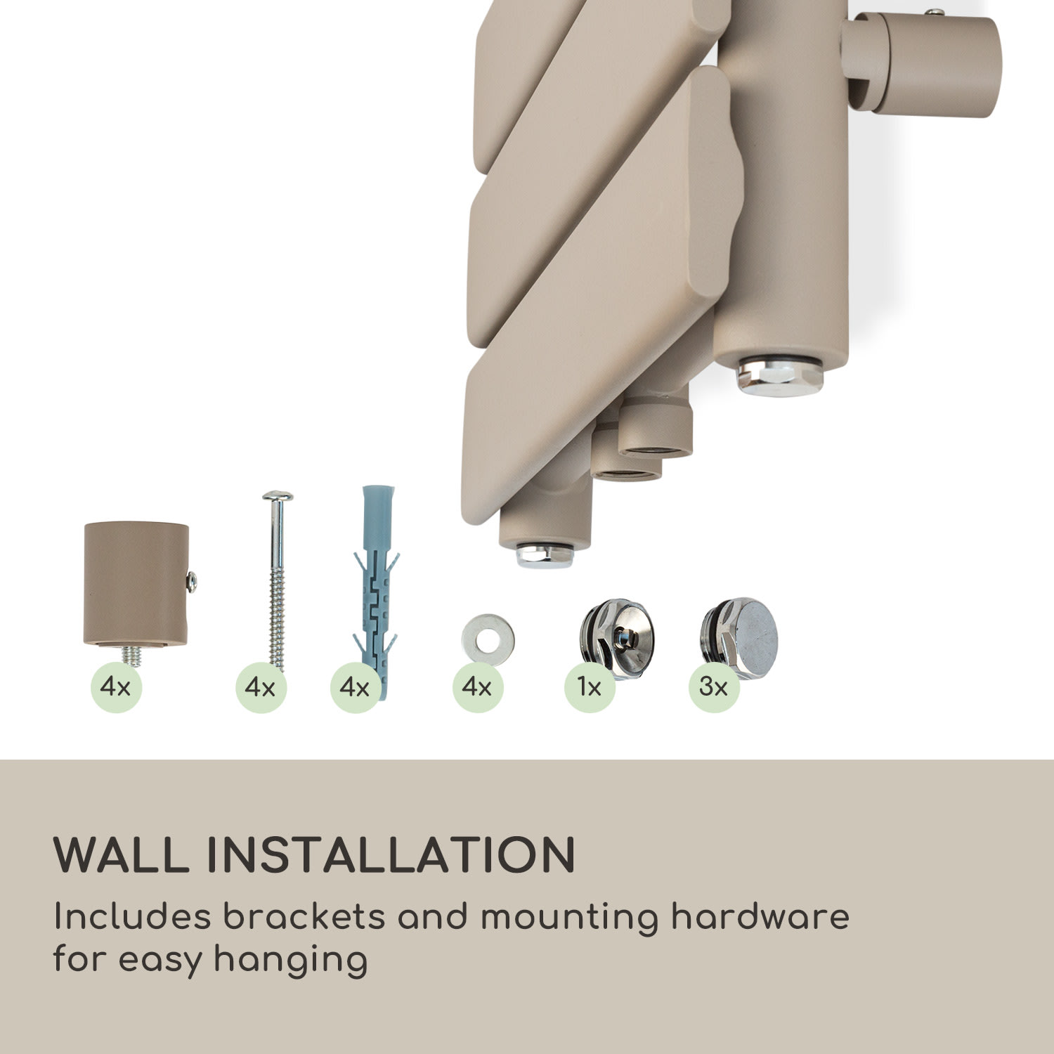 Fairmont, grzejnik łazienkowy, 80 x 45 cm, 375 W, ciepła woda, 3 uchwyty na ręczniki, 1/2 45 x 80 cm | Piasek