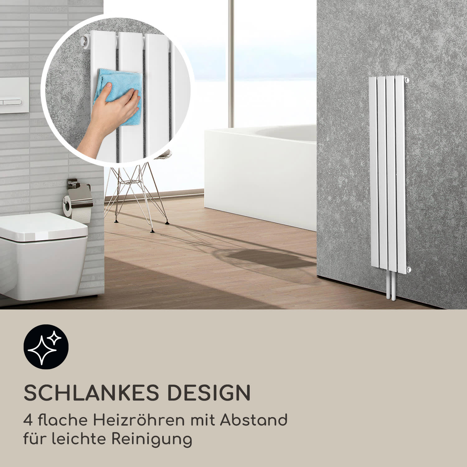 Ontario 120 x 30 Heizkörper 1/2" Seitenanschluss Wandinstallation 380 Watt   30 x 120 cm | einreihig | Weiß