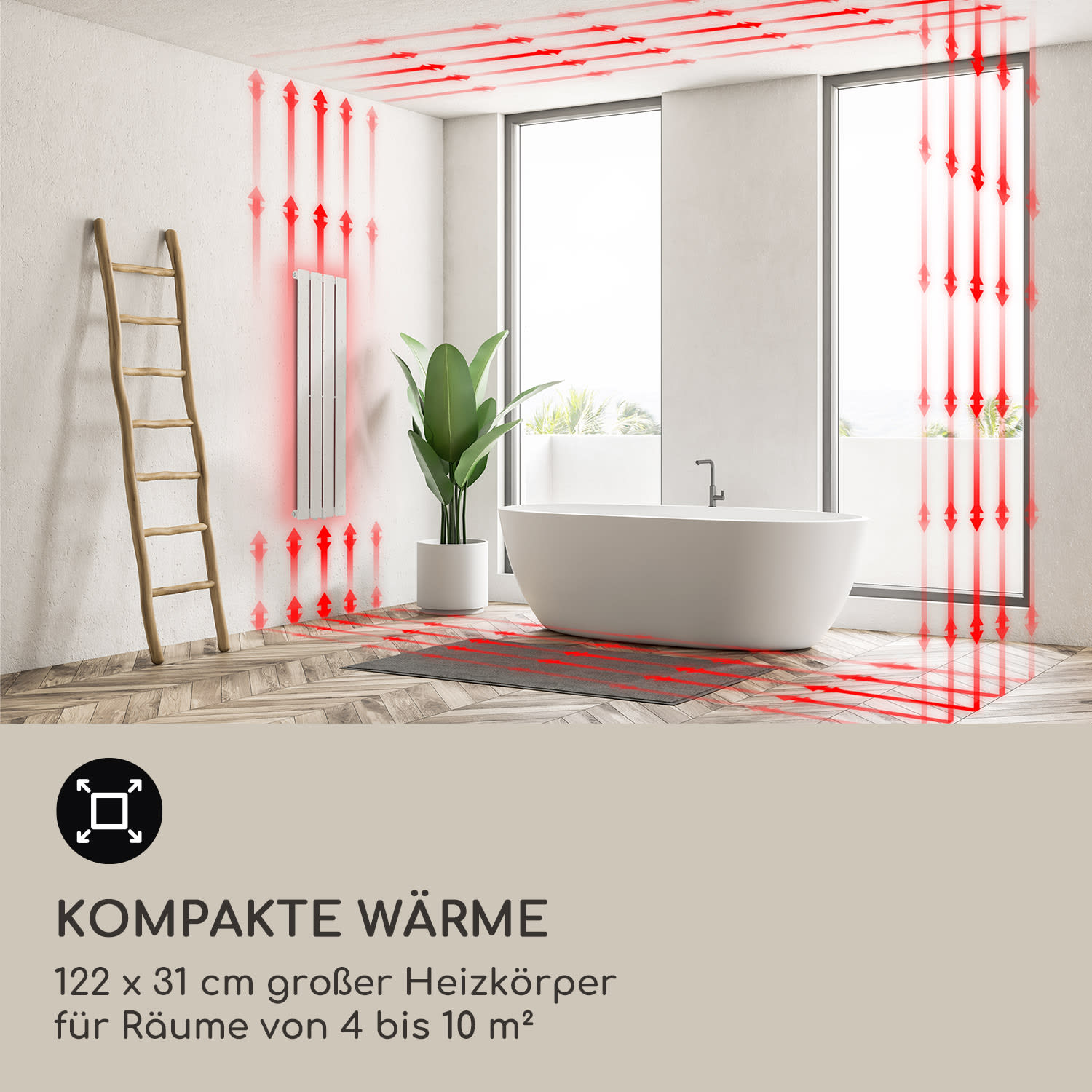 Ontario 120 x 30 Heizkörper 1/2" Seitenanschluss Wandinstallation 380 Watt   30 x 120 cm | einreihig | Weiß