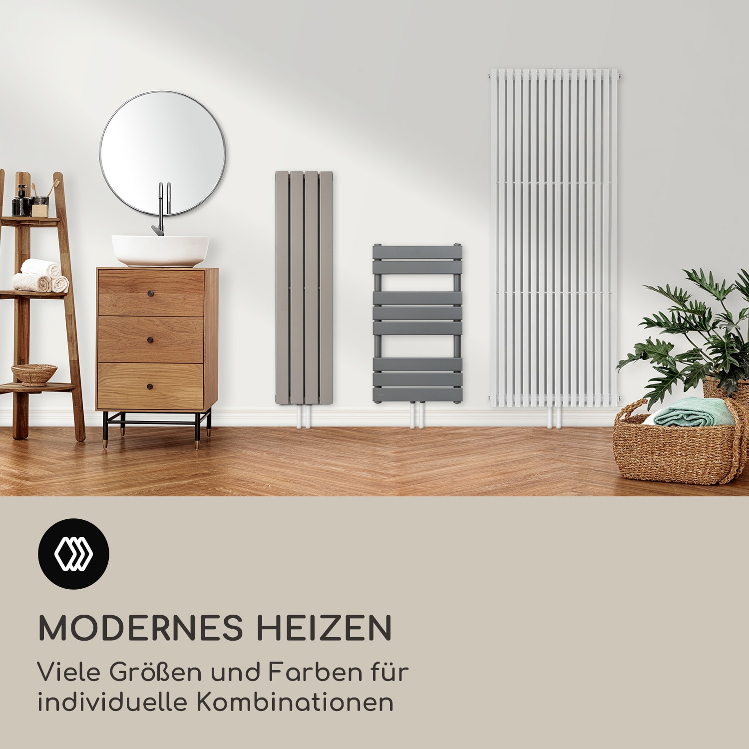 Ontario 120 x 30 Heizkörper 1/2" Seitenanschluss Wandinstallation 380 Watt   30 x 120 cm | einreihig | Weiß