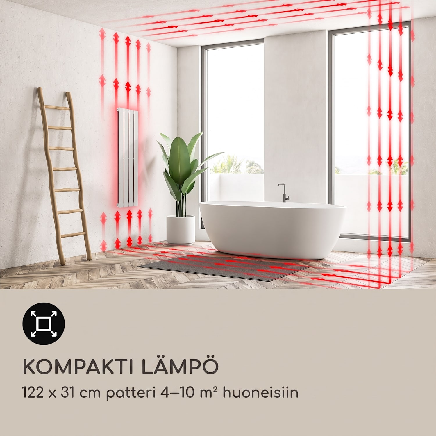 Ontario 120 x 30 patteri 1/2" sivuliitäntä seinäasennus 380 wattia 30 x 120 cm | yksi rivi | Valkoinen