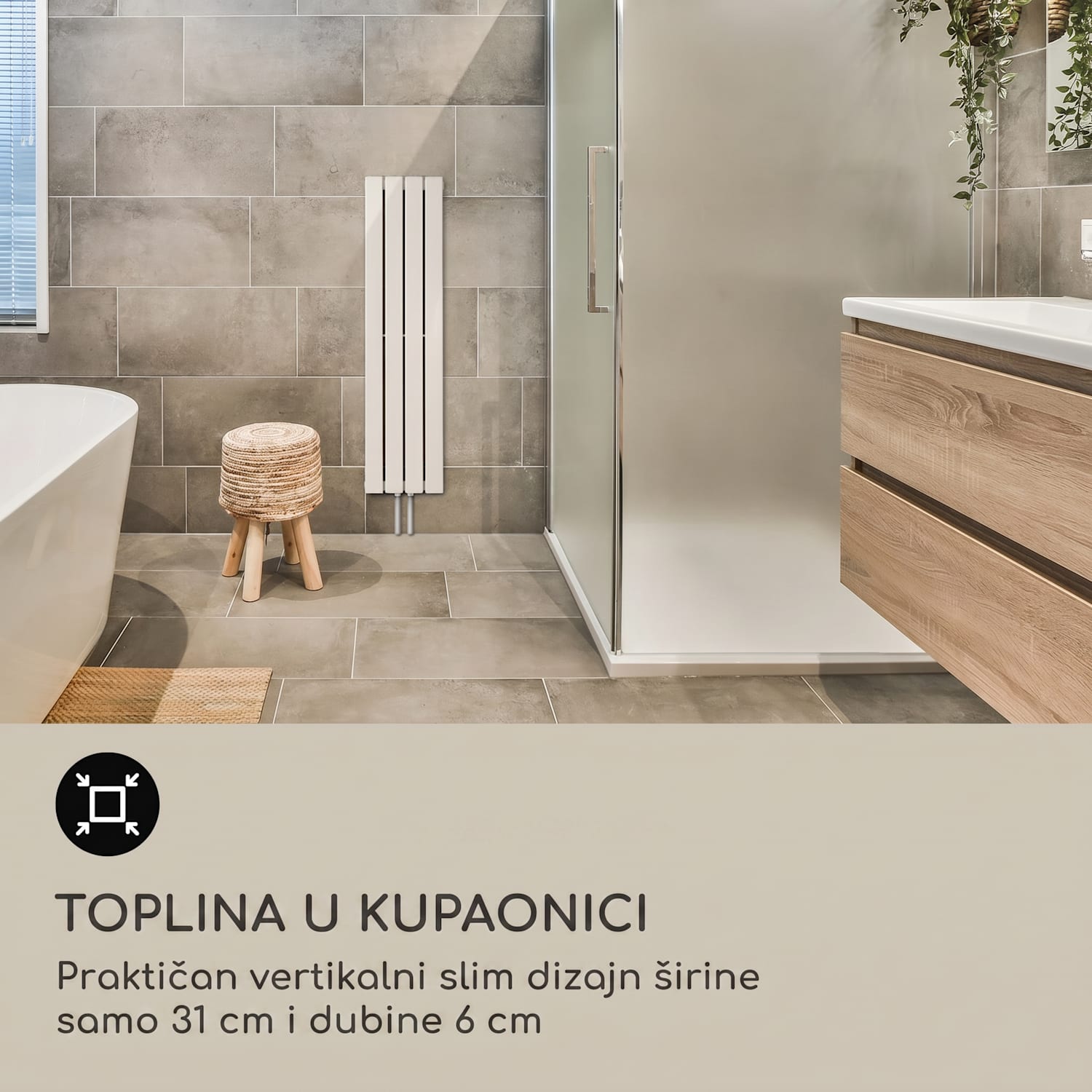 Radijator Ontario 120 x 30 380 W 30 x 120 cm | jedna linija | Bijela