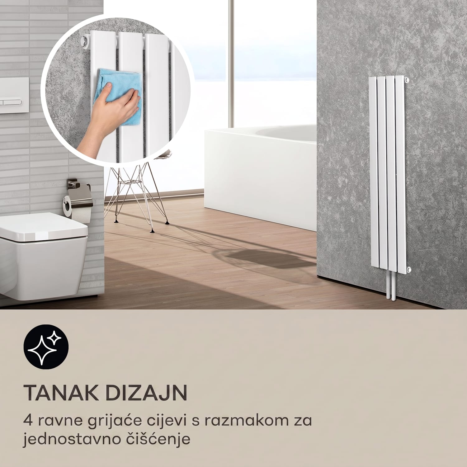 Radijator Ontario 120 x 30 380 W 30 x 120 cm | jedna linija | Bijela