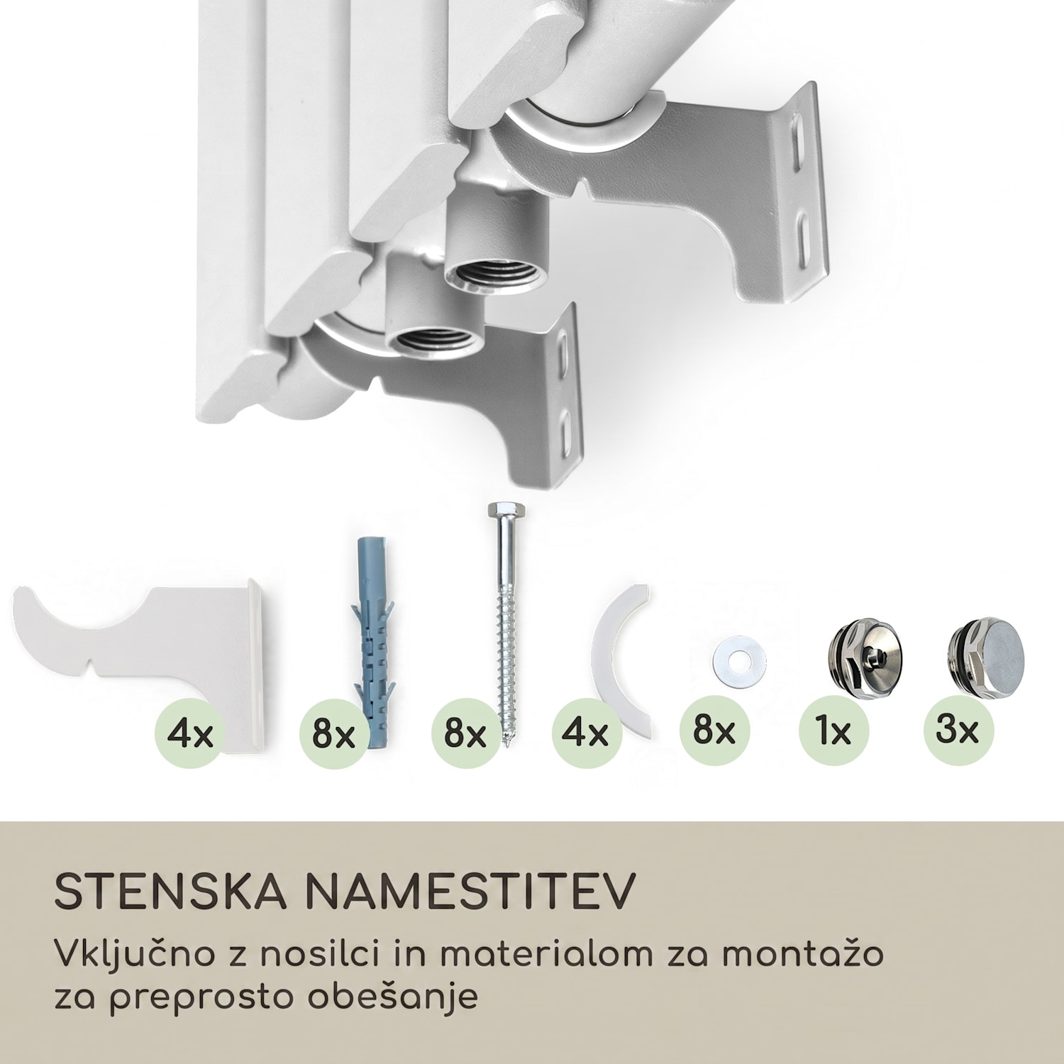 Ontario, radiator, 120 x 30, stenska montaža, 380 W 30 x 120 cm | ena vrstica | Bela