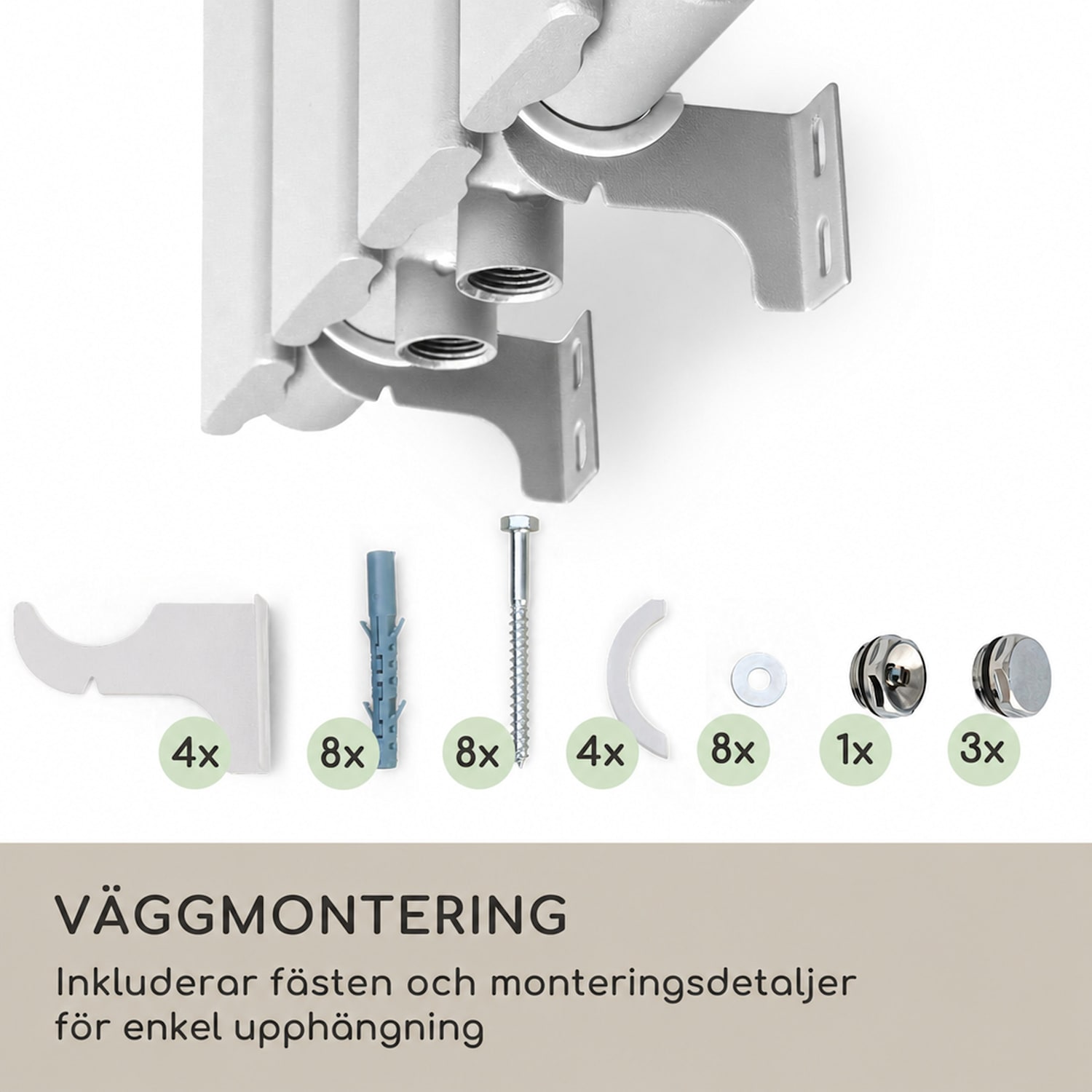 Ontario 120 x 30 radiator 1/2" sidanslutning vägginstallation 380 watt 30 x 120 cm | enda rad | Vit