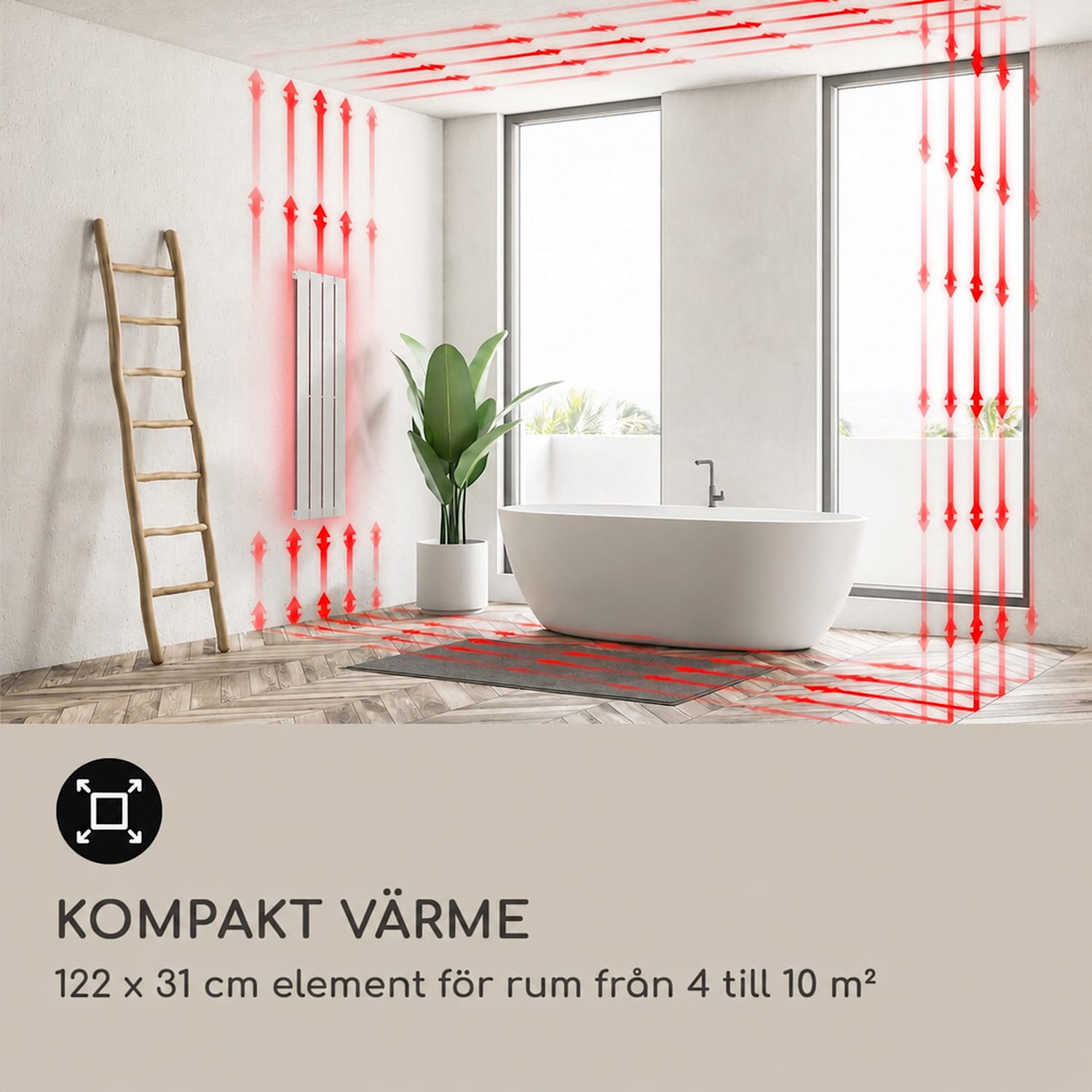 Ontario 120 x 30 radiator 1/2" sidanslutning vägginstallation 380 watt 30 x 120 cm | enda rad | Vit