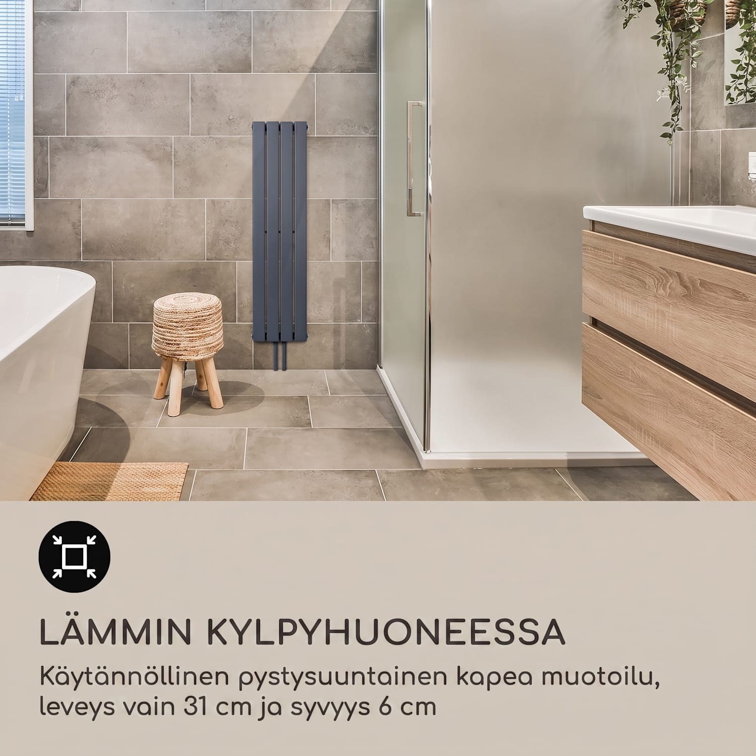 Ontario 120 x 30 patteri 1/2" sivuliitäntä seinäasennus 380 wattia 30 x 120 cm | yksi rivi | Antrasiitti