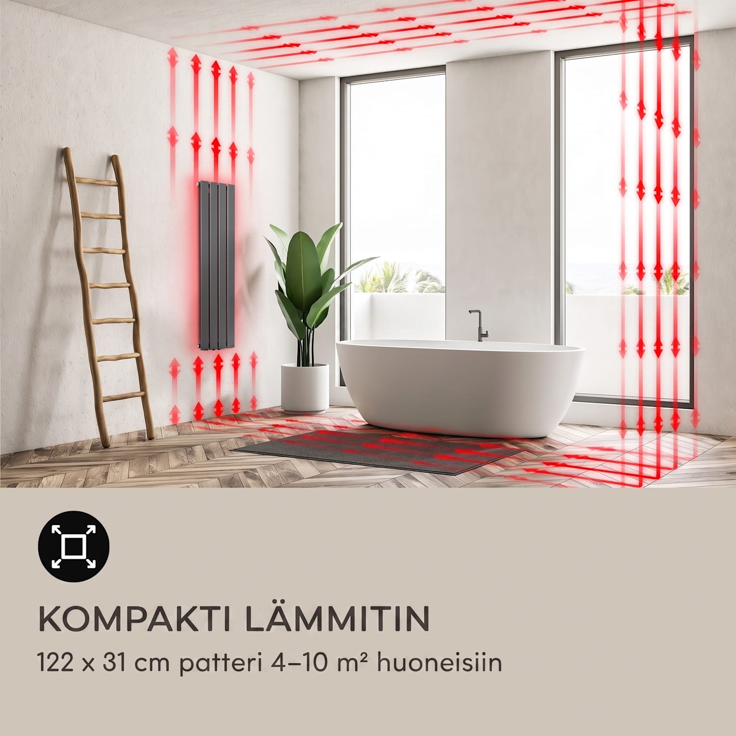 Ontario 120 x 30 patteri 1/2" sivuliitäntä seinäasennus 380 wattia 30 x 120 cm | yksi rivi | Antrasiitti