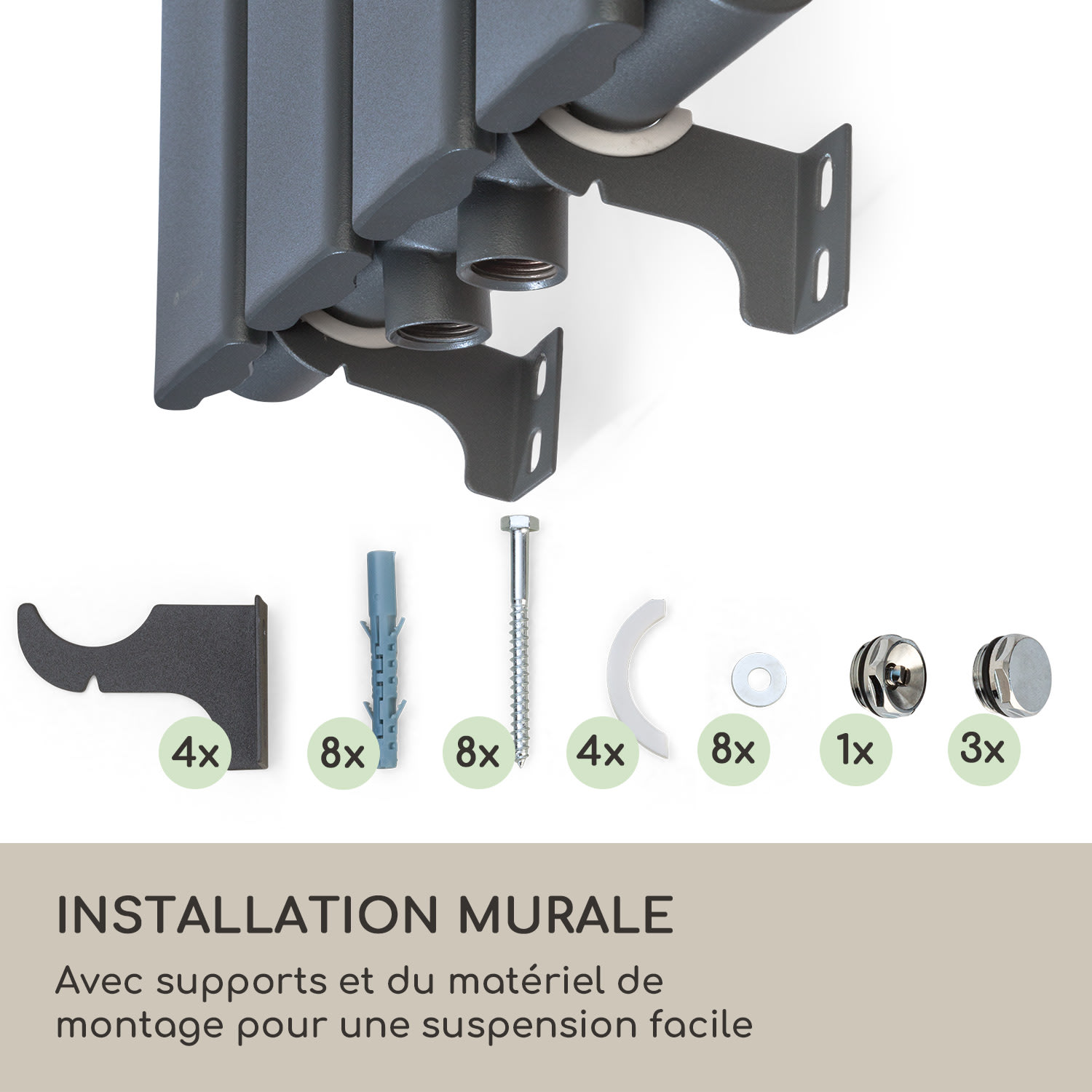 Ontario 120 x 30 radiateur 1/2" raccord latéral installation murale 380 Watt 30 x 120 cm | une seule rangée | Anthracite