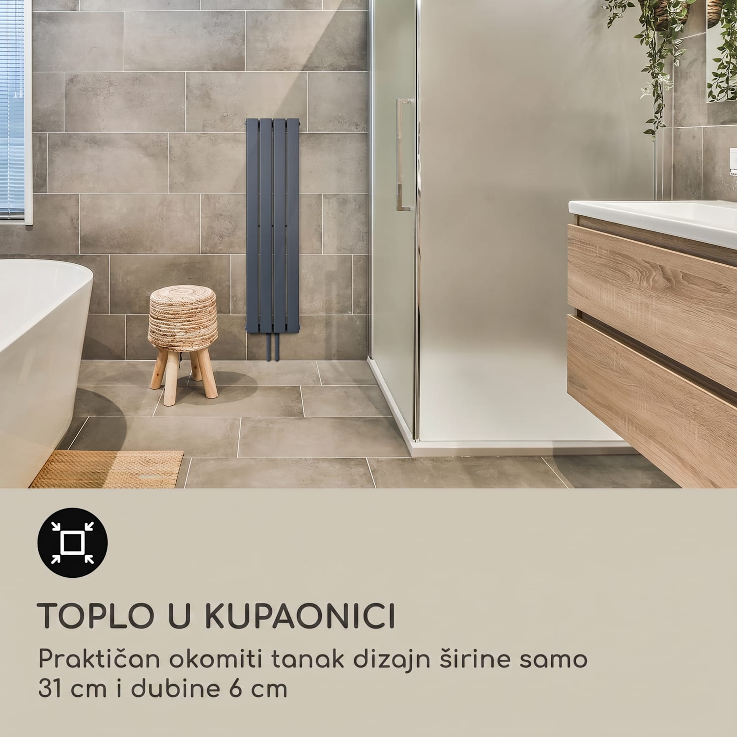 Radijator Ontario 120 x 30 380 W 30 x 120 cm | jedna linija | Antracit