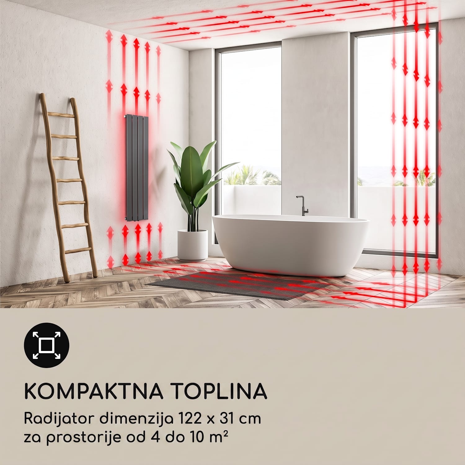 Radijator Ontario 120 x 30 380 W 30 x 120 cm | jedna linija | Antracit