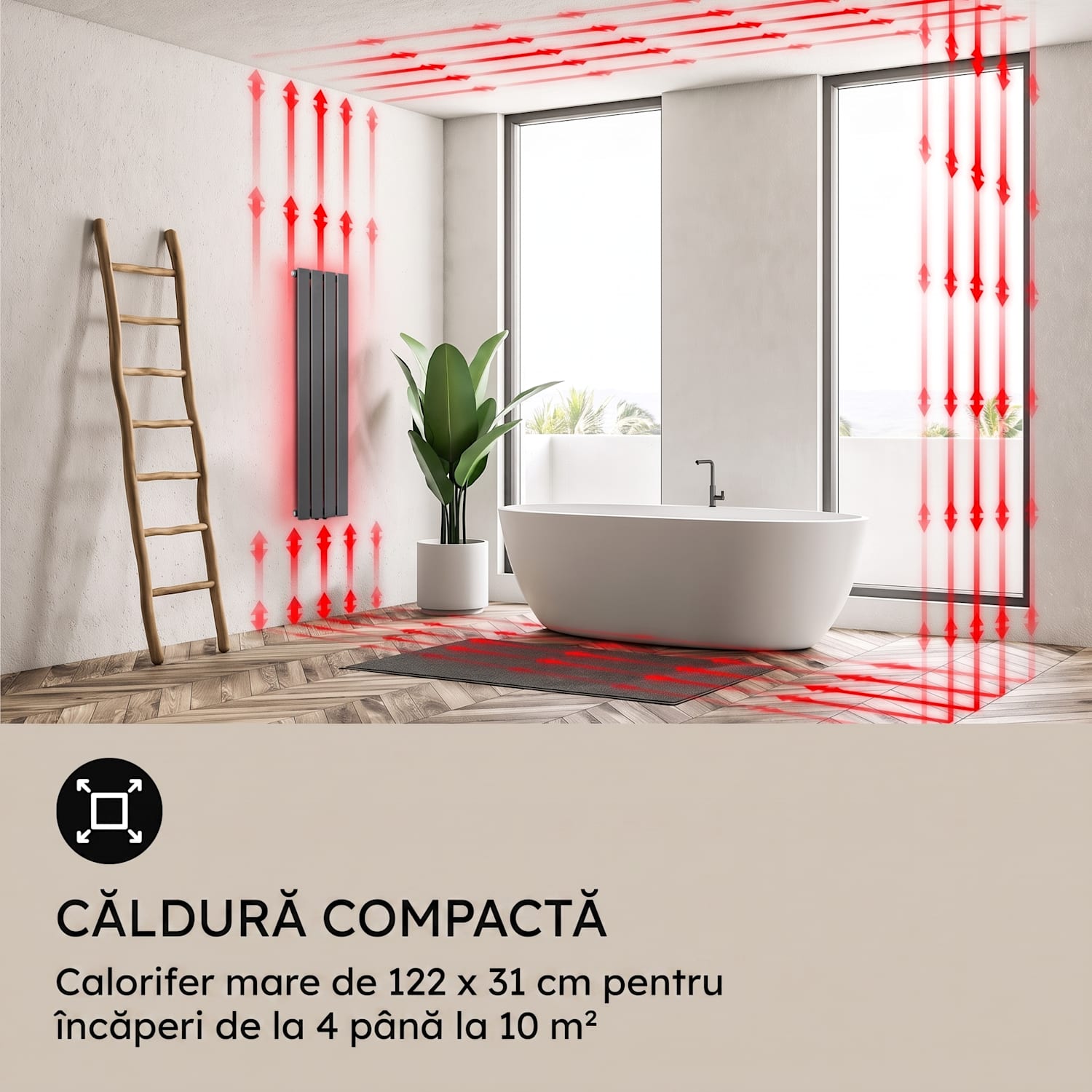 Ontario, radiator, 120 x 30, montare pe perete, 380 W 30 x 120 cm | o linie | Antracit