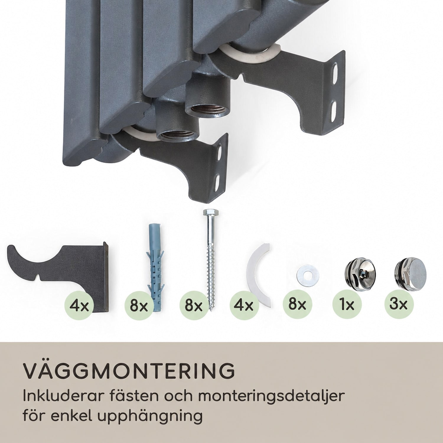 Ontario 120 x 30 värmeelement 1/2" sidoinkoppling vägginstallation 380 watt 30 x 120 cm | enda rad | Antracit