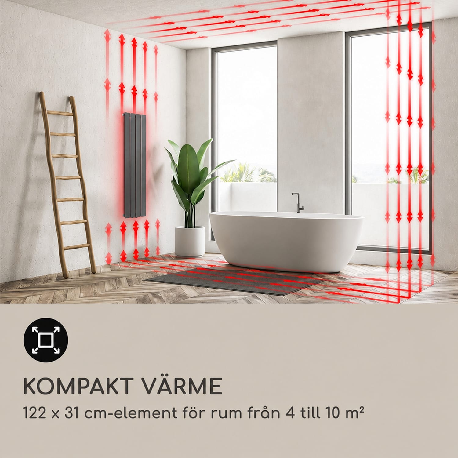 Ontario 120 x 30 värmeelement 1/2" sidoinkoppling vägginstallation 380 watt 30 x 120 cm | enda rad | Antracit