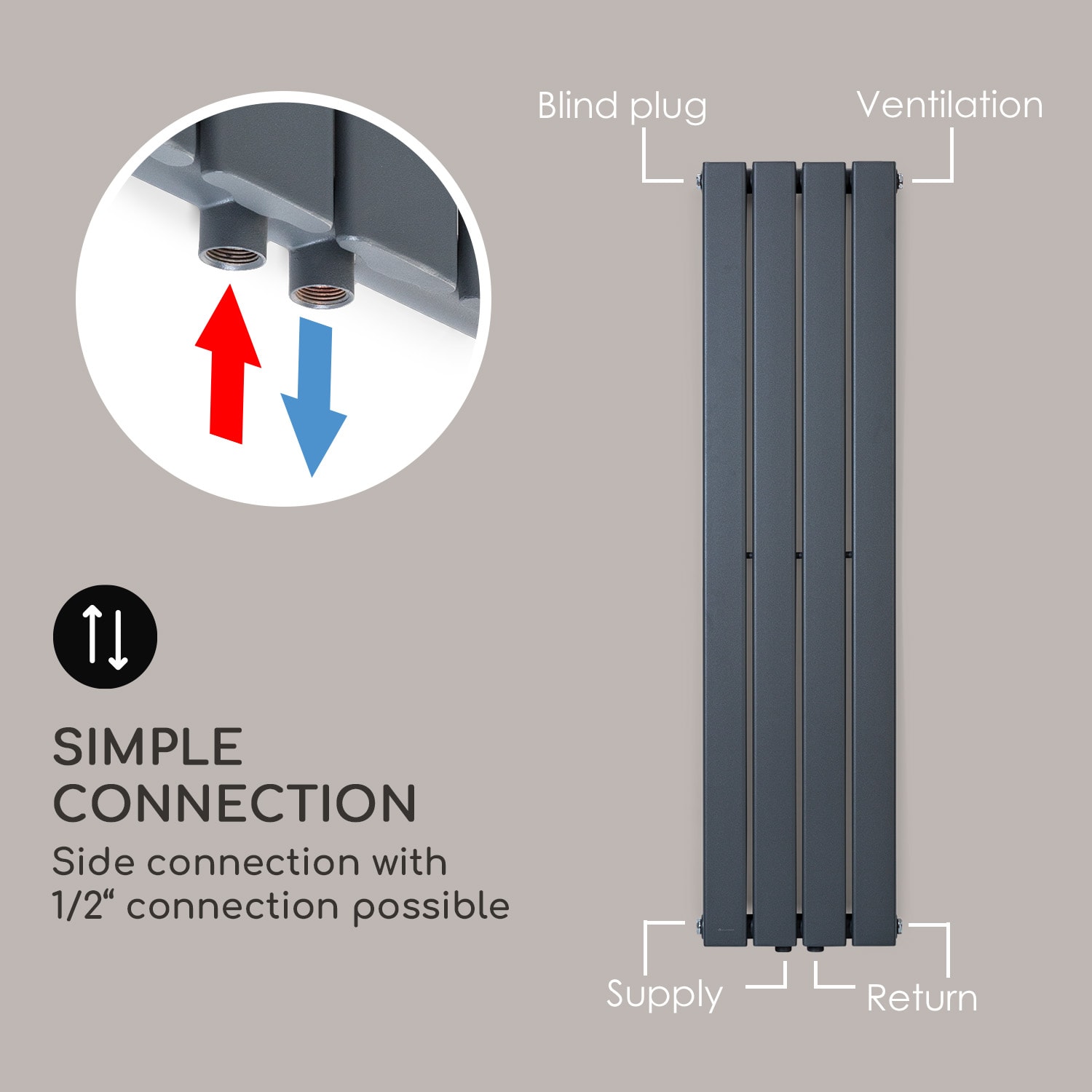 Ontario 120 x 30 radiator 1/2" side connection wall installation 380 watts 30 x 120 cm | single row | Anthracite