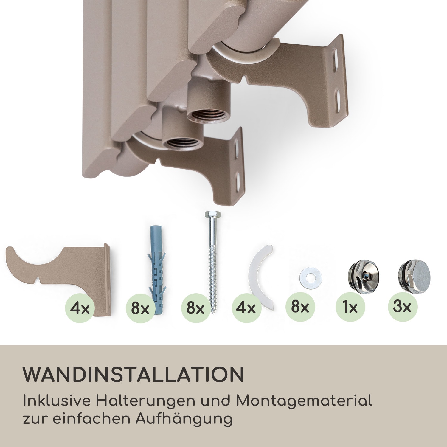 Ontario 120 x 30 Heizkörper 1/2" Seitenanschluss Wandinstallation 380 Watt   30 x 120 cm | einreihig | Sand