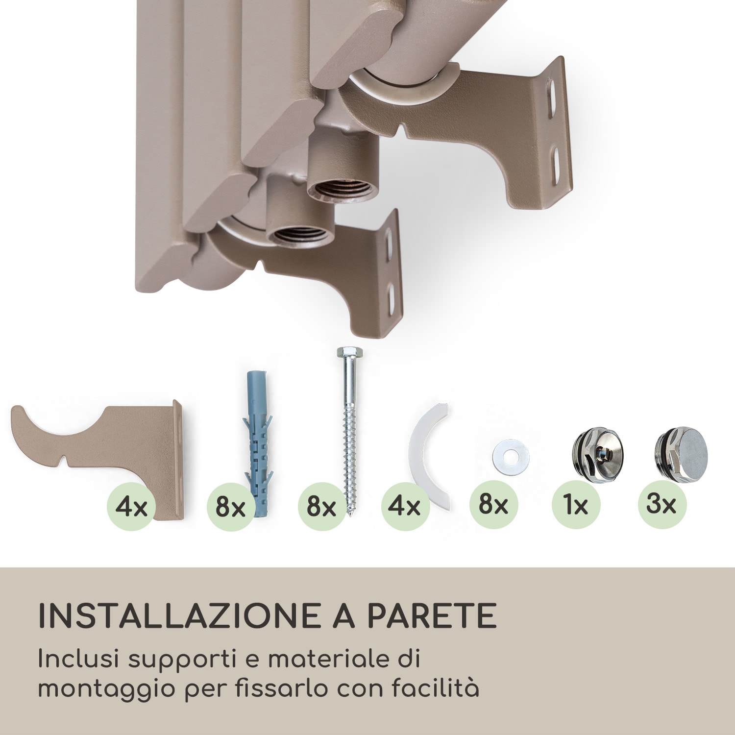 Radiatore Ontario 120 x 30 1/2" attacco laterale installazione a parete 380 Watt 30 x 120 cm | fila singola | Sabbia