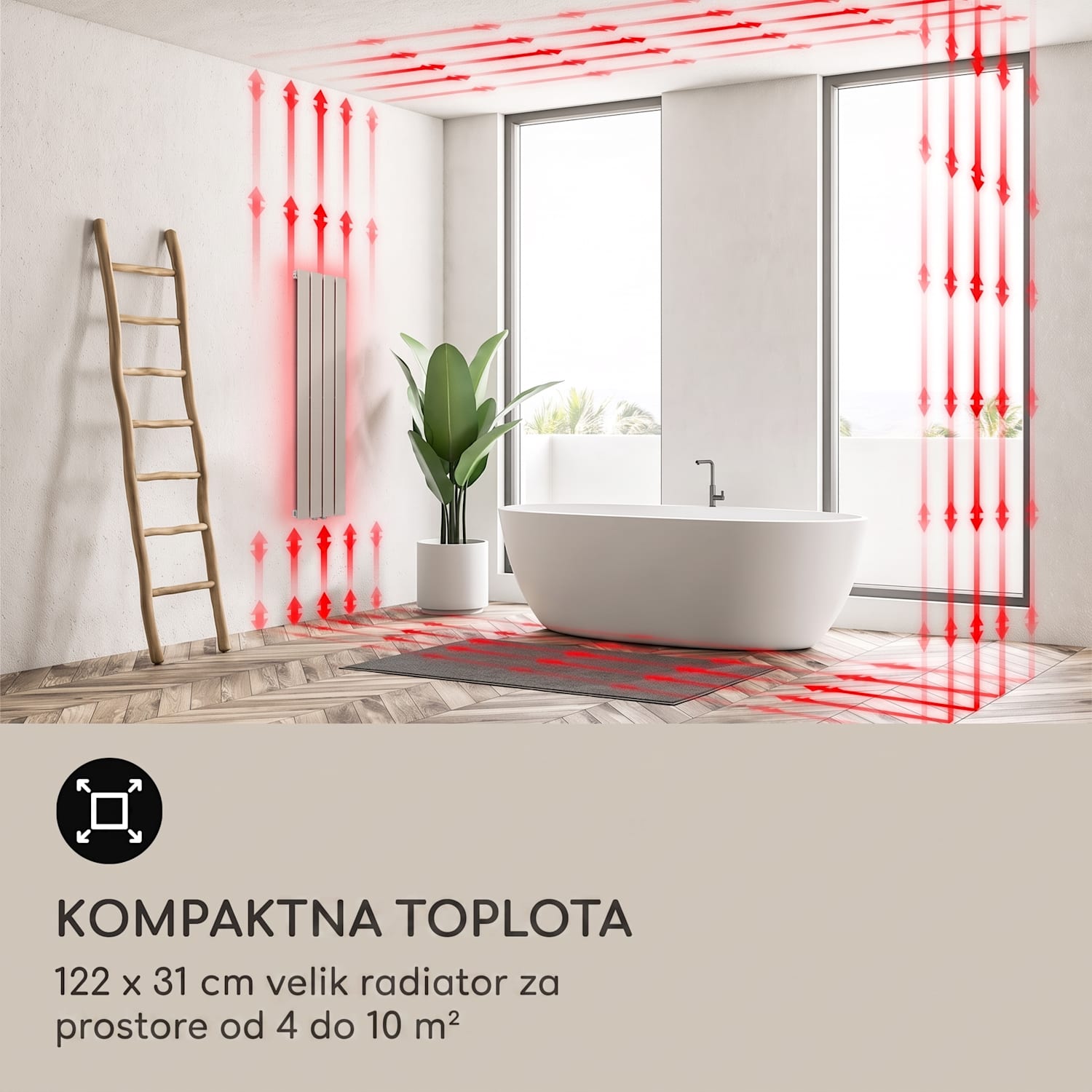 Ontario, radiator, 120 x 30, stenska montaža, 380 W 30 x 120 cm | ena vrstica | Pesek