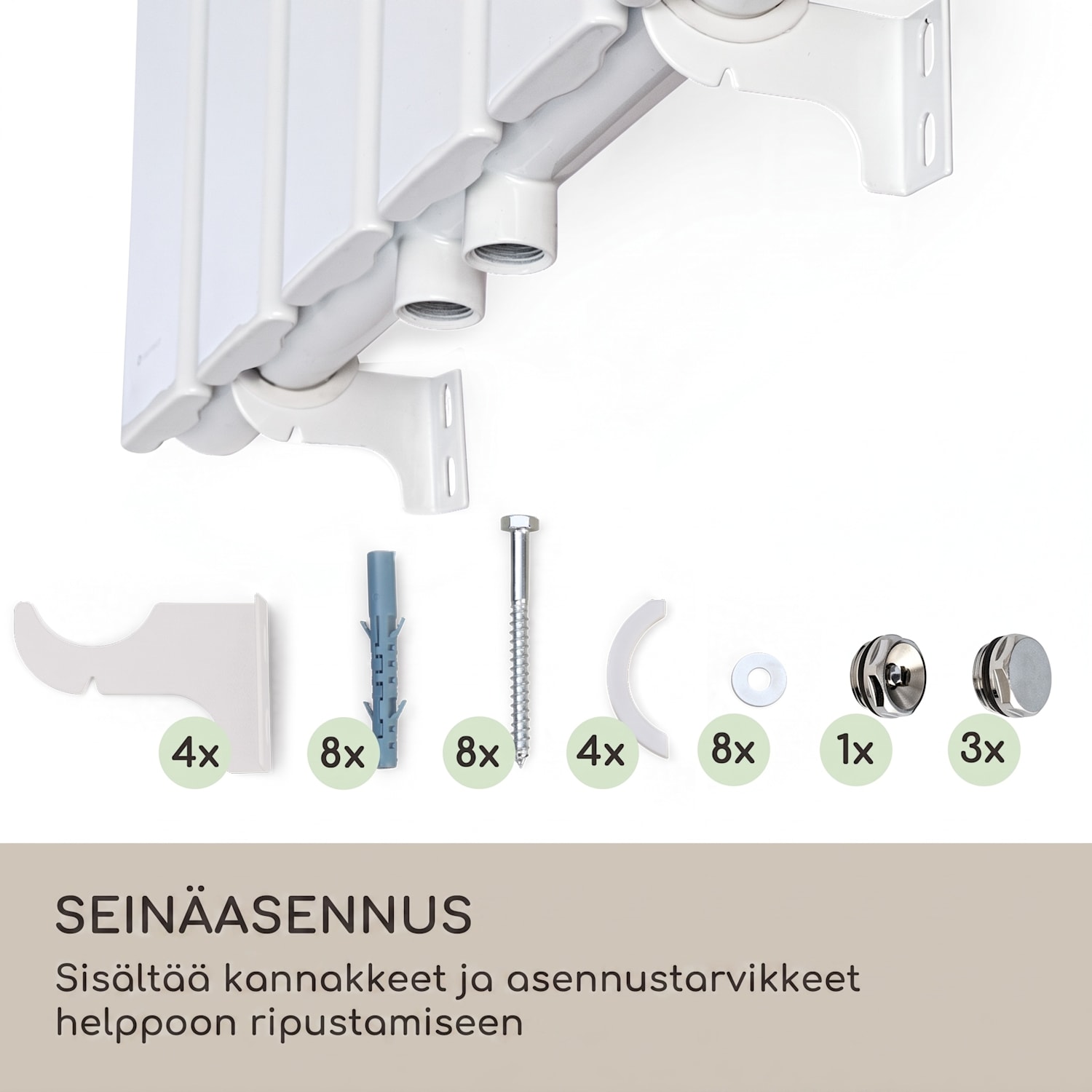 Ontario 120x45 patteri 1/2" sivuliitäntä seinäasennus 485 W 45 x 120 cm | yksi rivi | Valkoinen
