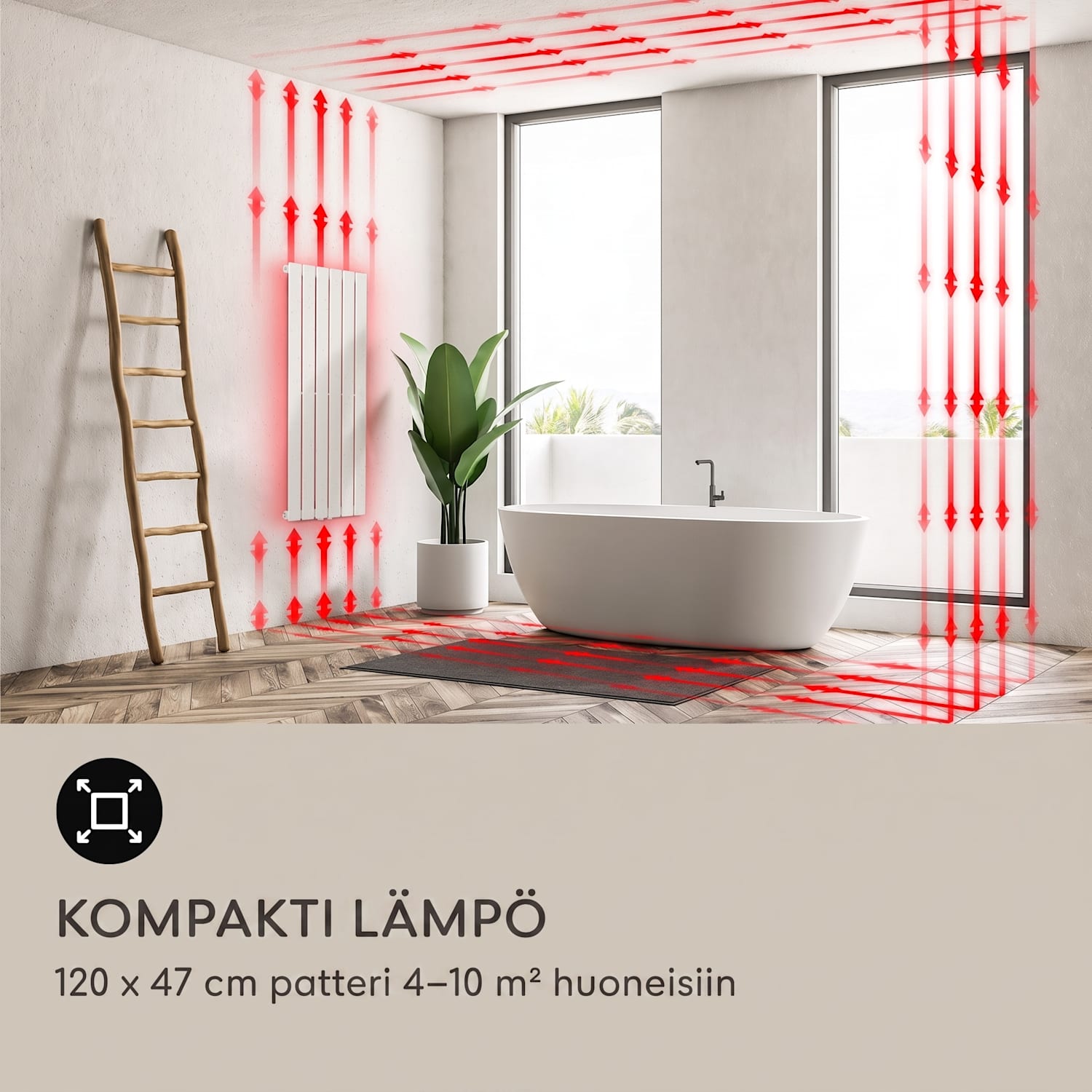 Ontario 120x45 patteri 1/2" sivuliitäntä seinäasennus 485 W 45 x 120 cm | yksi rivi | Valkoinen
